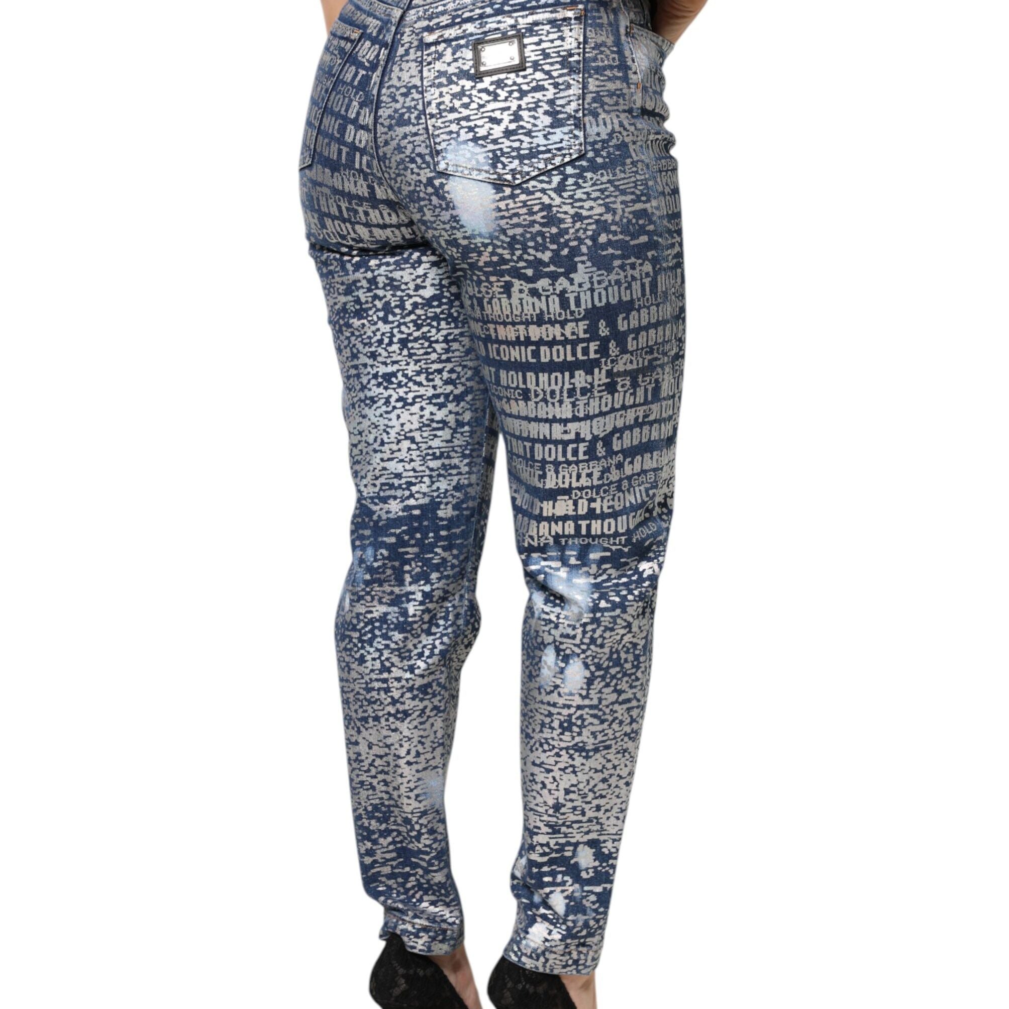 Dolce & Gabbana Blue Washed Print High Waist Denim Jeans