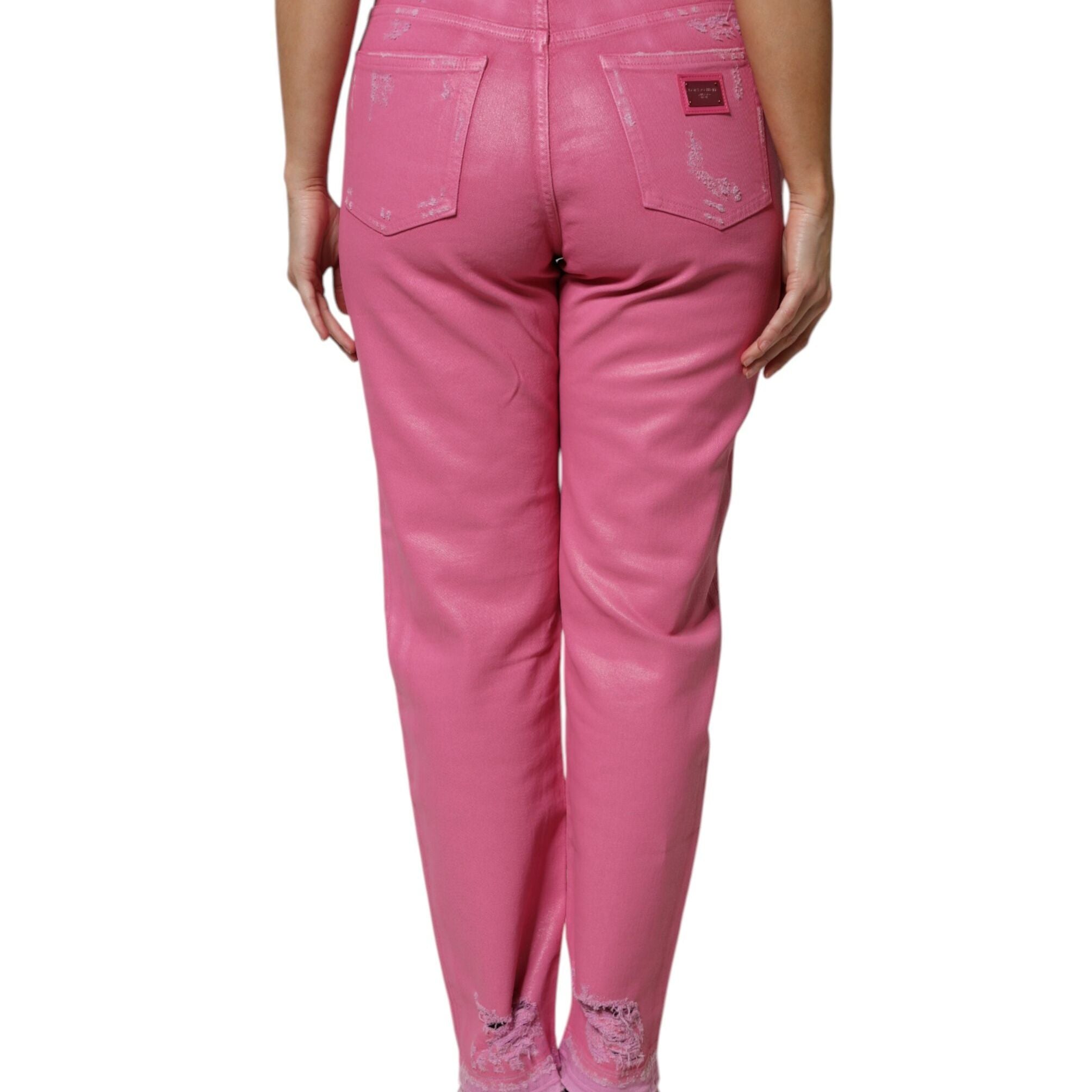 Dolce & Gabbana Pink Tattered Mid Waist Tapered Denim Jeans