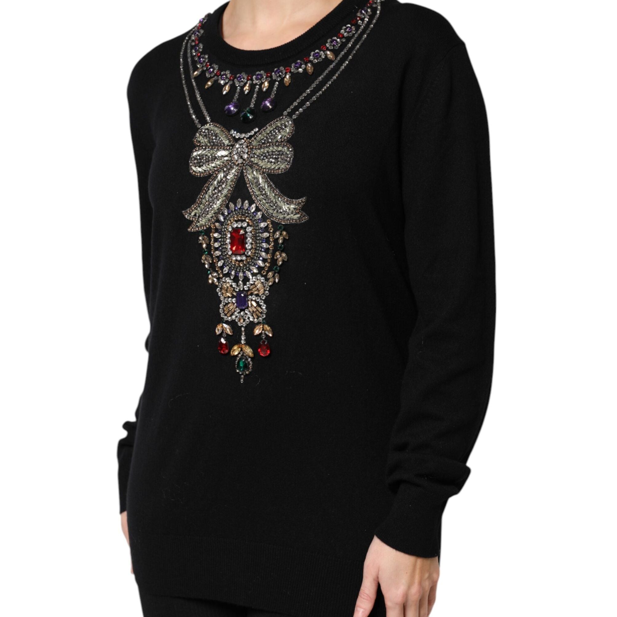 Dolce & Gabbana Black Cashmere Crystal Embellished Sweater