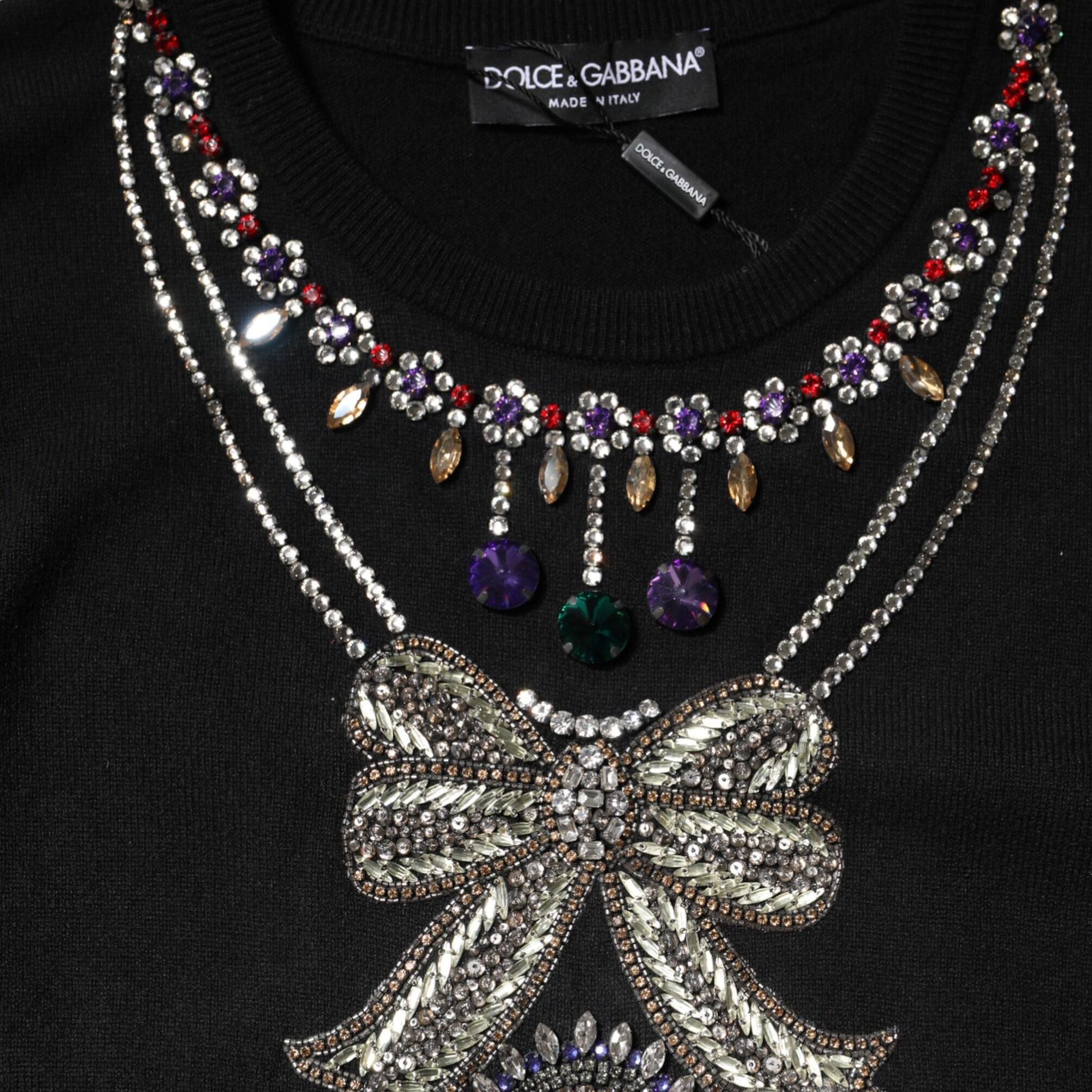 Dolce & Gabbana Black Cashmere Crystal Embellished Sweater