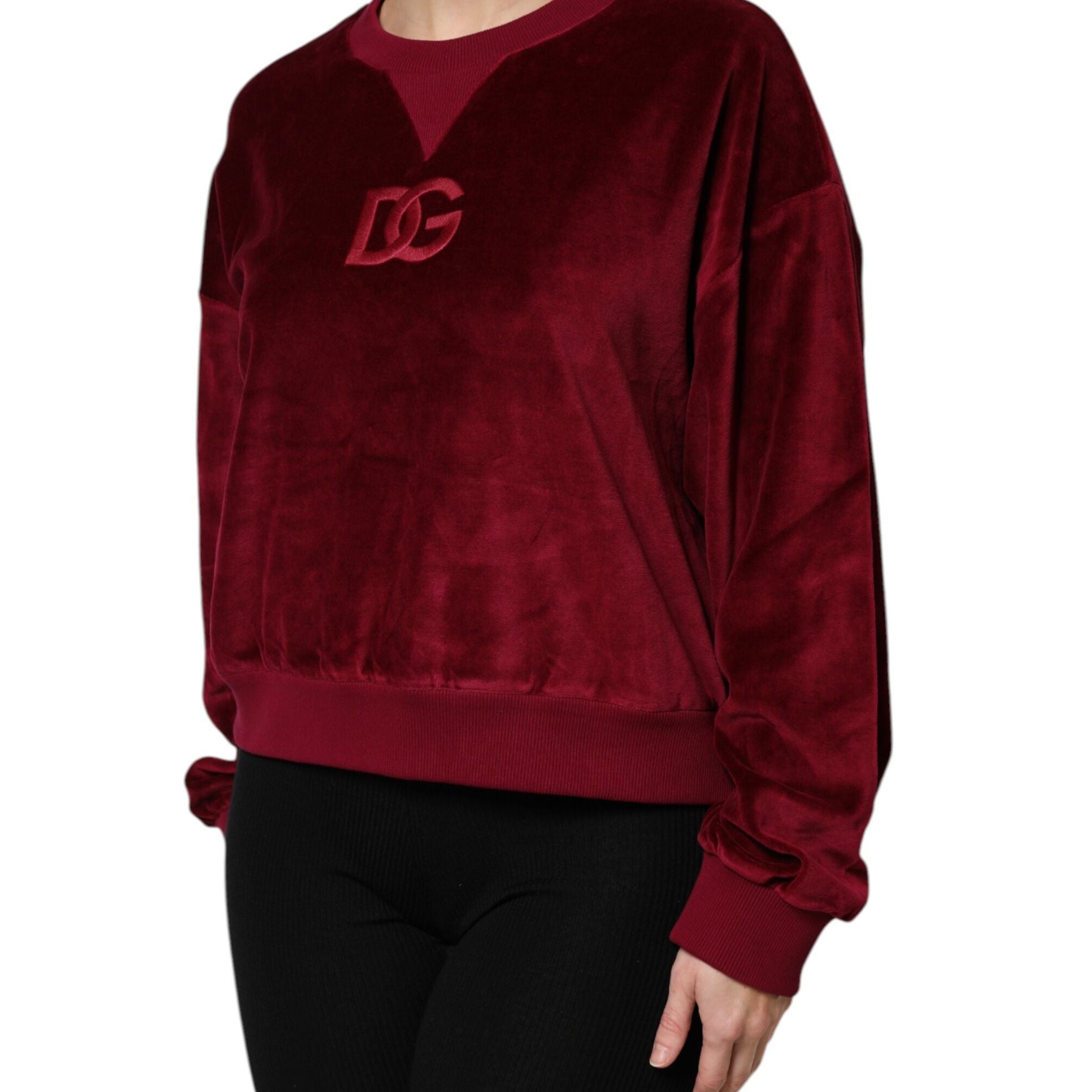 Dolce & Gabbana Red Cotton Velvet Crew Neck Pullover Sweater
