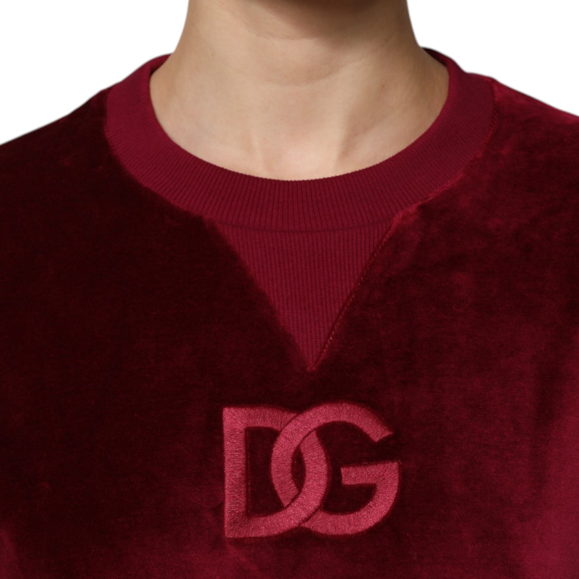 Dolce & Gabbana Red Cotton Velvet Crew Neck Pullover Sweater