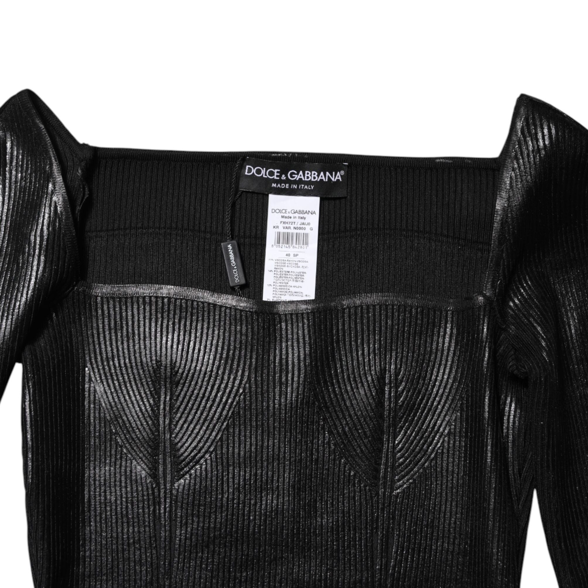 Dolce & Gabbana Black Viscose Long Sleeves Fitted Blouse Top