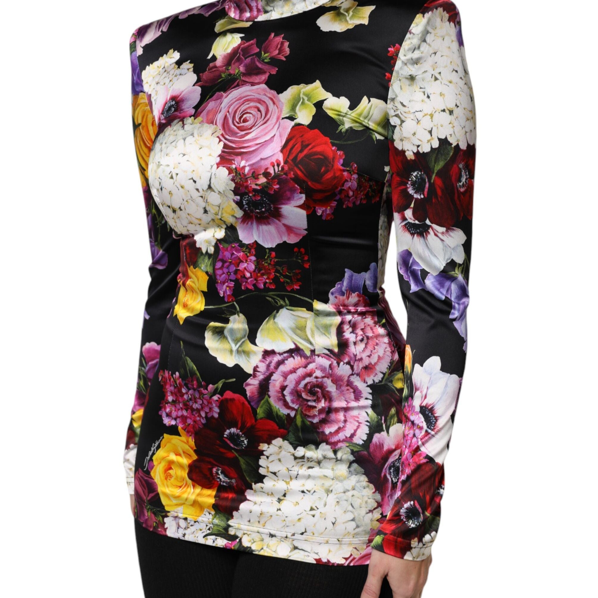 Dolce & Gabbana Multicolor Ortensies Long Sleeves Blouse Top