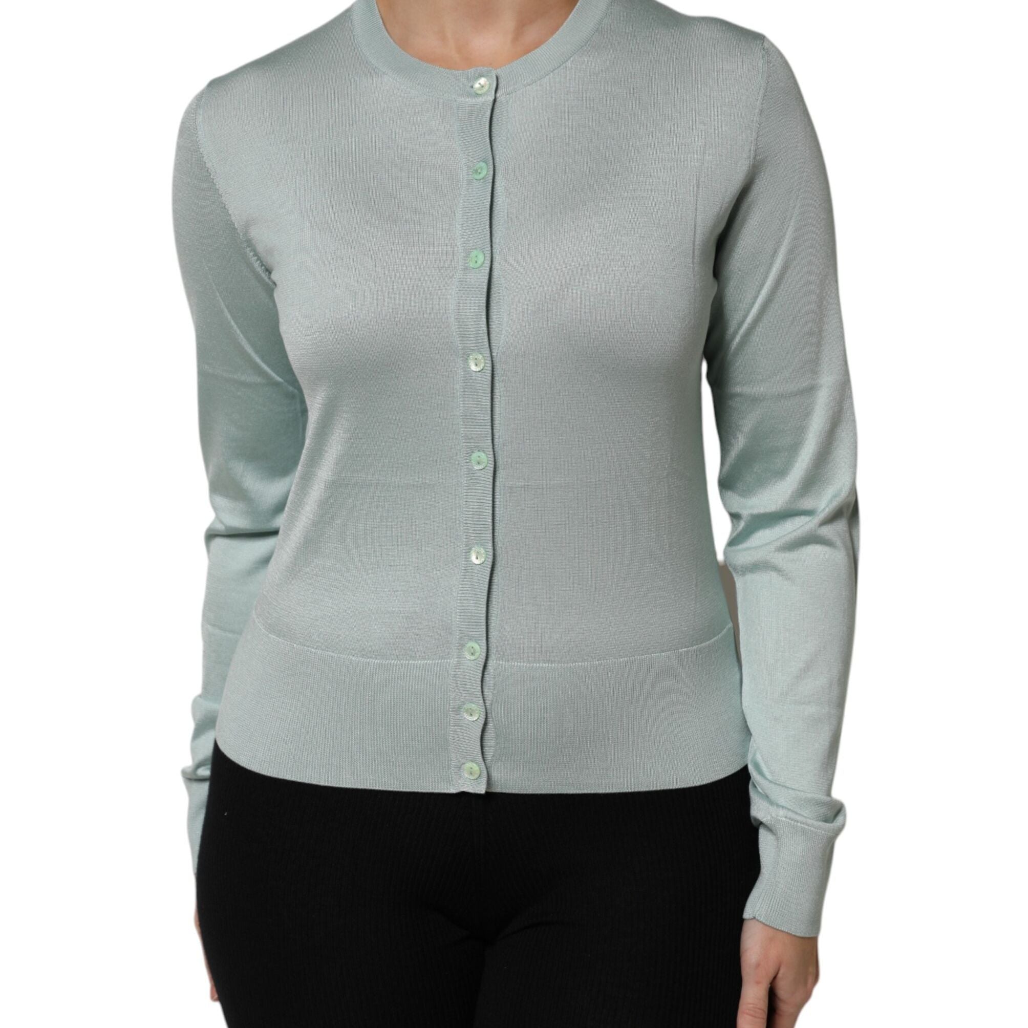 Dolce & Gabbana Light Green Silk Button Down Cardigan Sweater