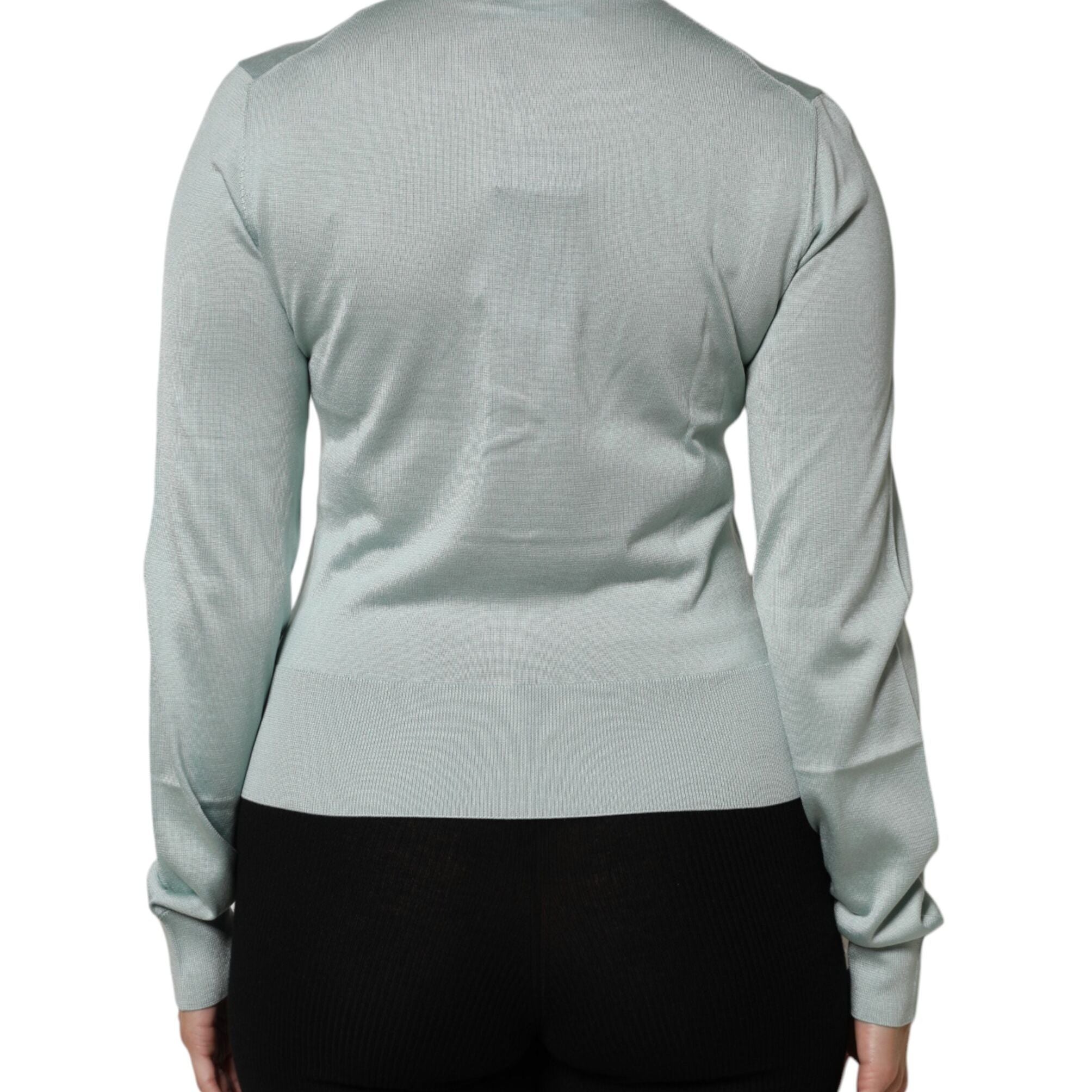 Dolce & Gabbana Light Green Silk Button Down Cardigan Sweater