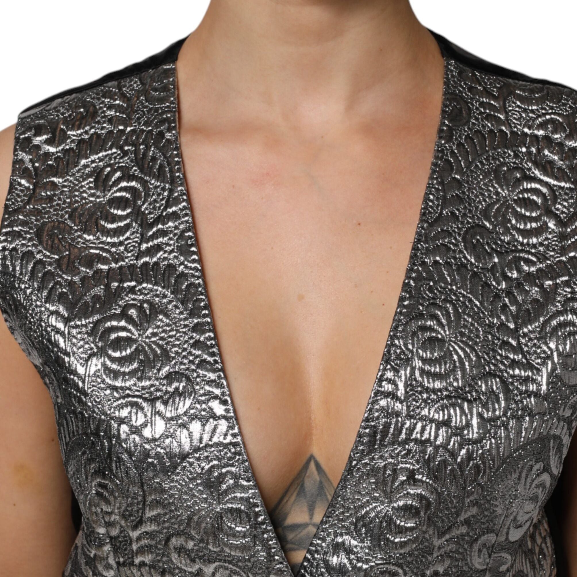 Dolce & Gabbana Silver Floral Jacquard Sleeveless Vest Top