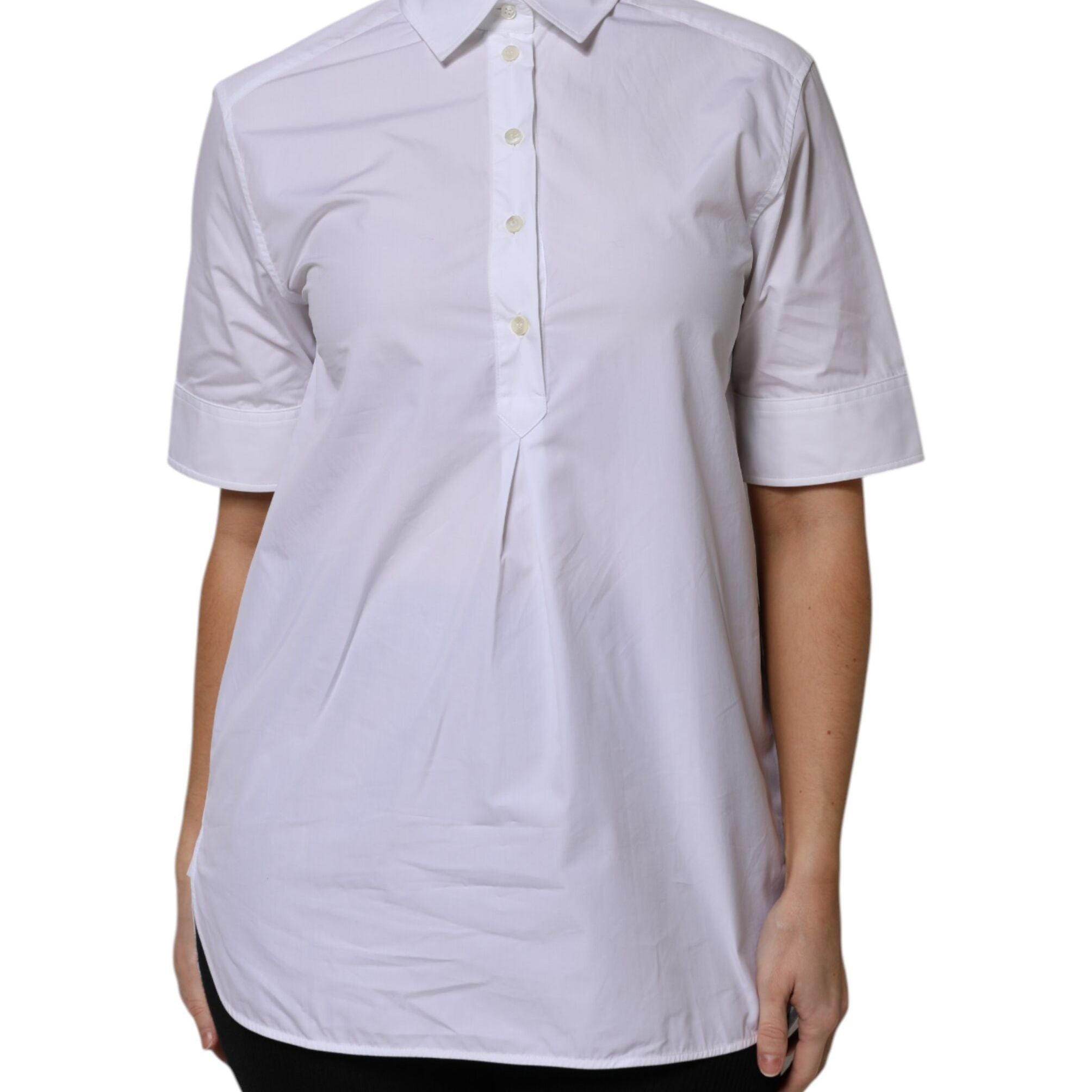 Dolce & Gabbana White Cotton Short Sleeves Collared Polo Top
