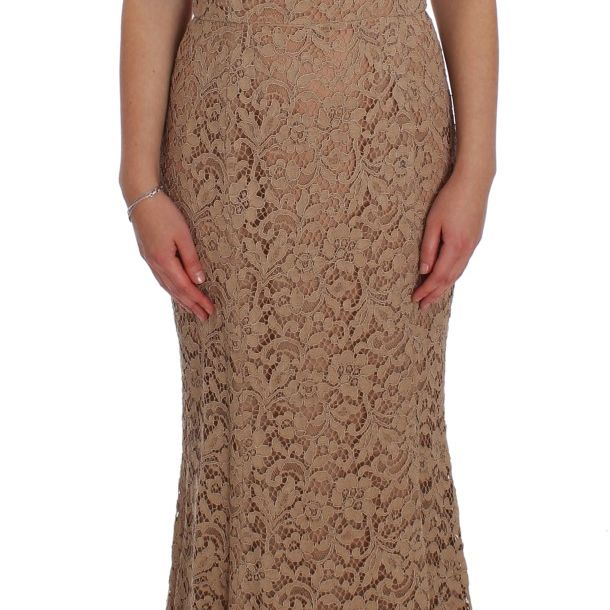 Dolce & Gabbana Pink Floral Lace Full Length Sheath Dress
