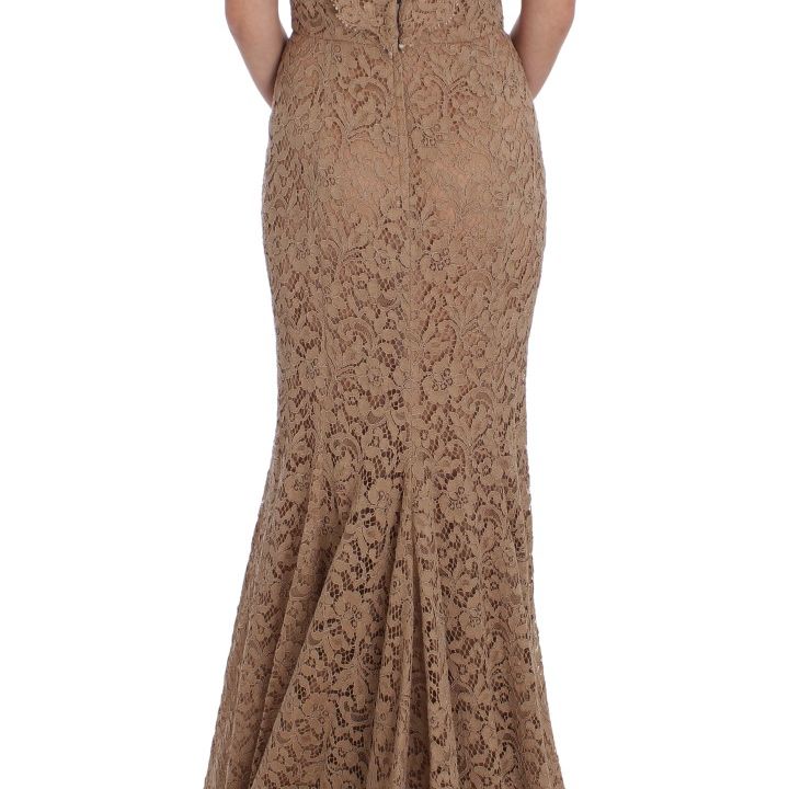 Dolce & Gabbana Pink Floral Lace Full Length Sheath Dress