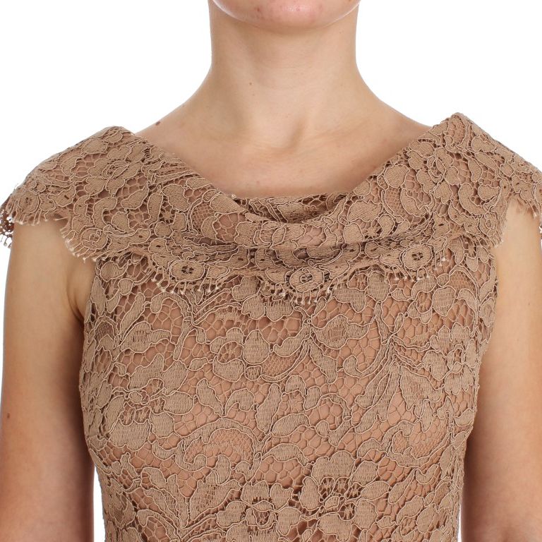 Dolce & Gabbana Pink Floral Lace Full Length Sheath Dress