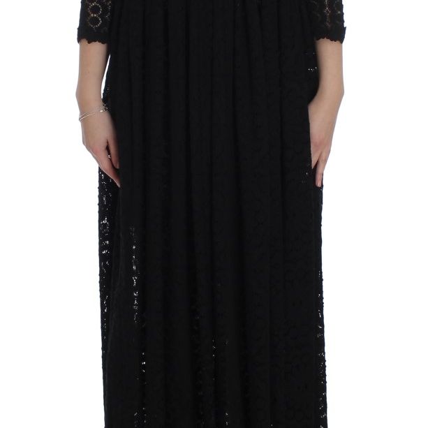 Dolce & Gabbana Black Ricamo Knitted Full Length Maxi Dress
