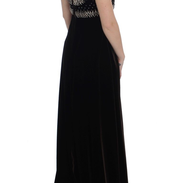 Dolce & Gabbana Brown Velvet Crystal Sheath Gown Dress
