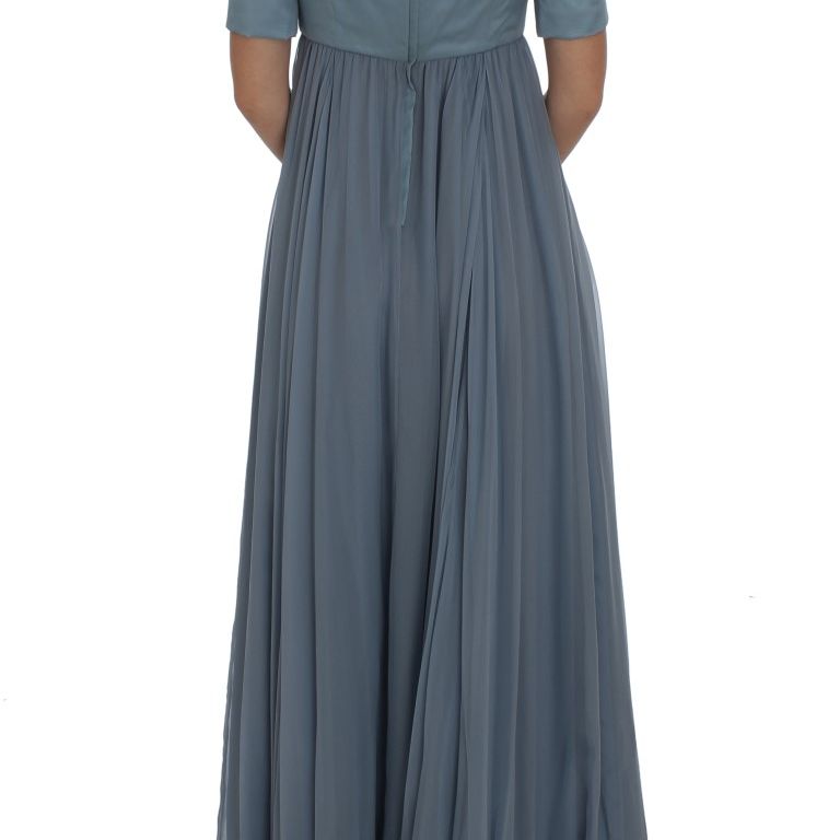 Dolce & Gabbana Blue Silk Crystal Sheath Gown Ball Dress