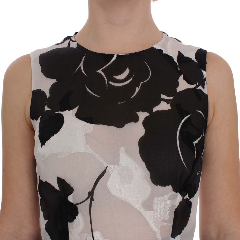 Dolce & Gabbana Black White Floral Silk Sheath Gown Dress