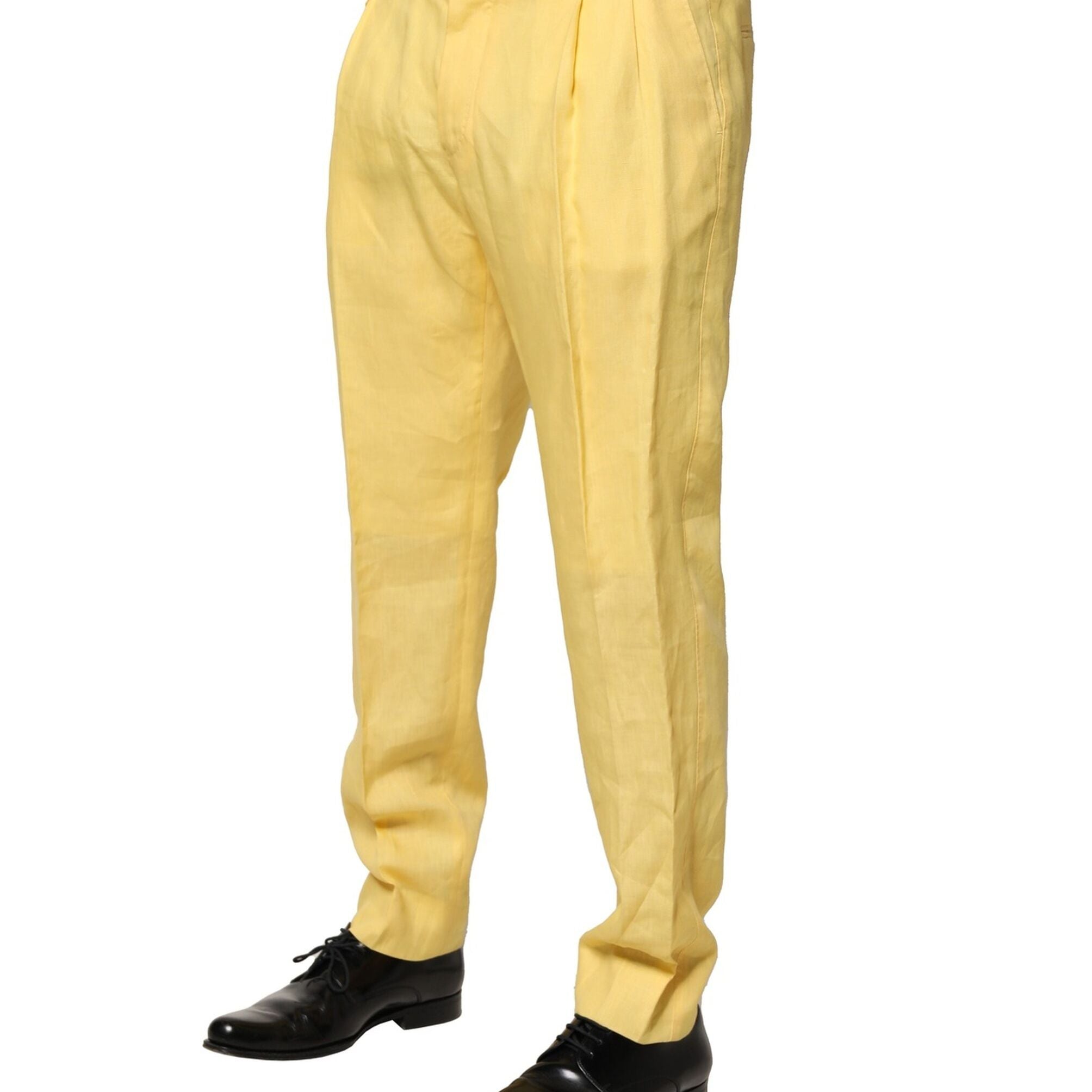 Dolce & Gabbana Yellow Flax Tapered Dress Men Pants
