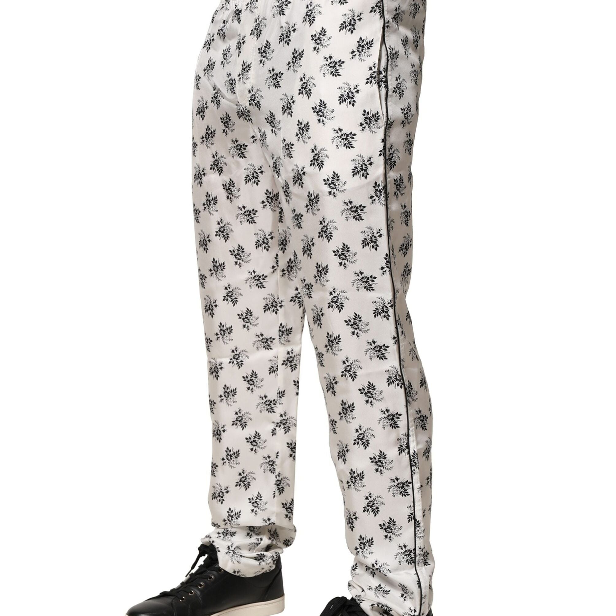 Dolce & Gabbana White Floral Silk Casual Lounge Pants