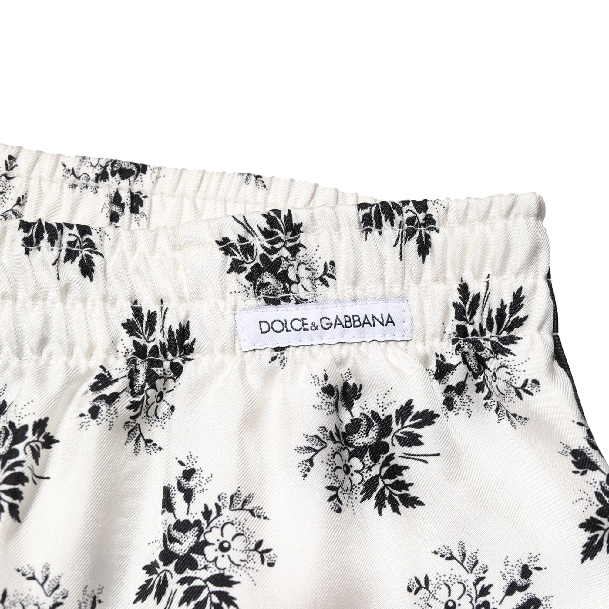 Dolce & Gabbana White Floral Silk Casual Lounge Pants