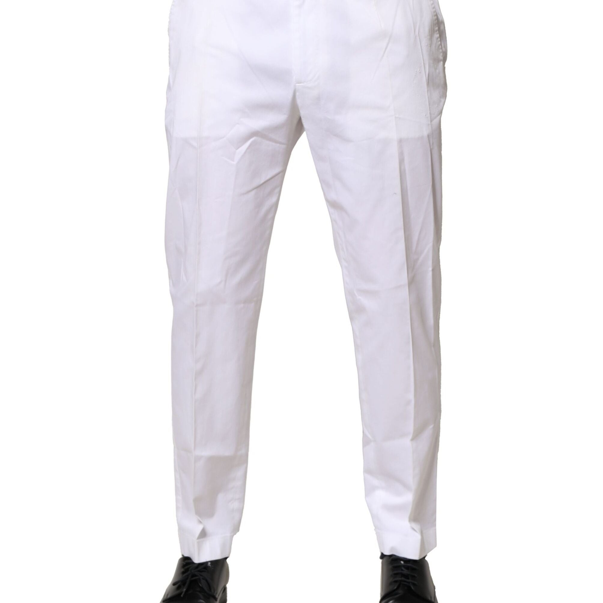Dolce & Gabbana White Cotton Dress Slim Formal Pants