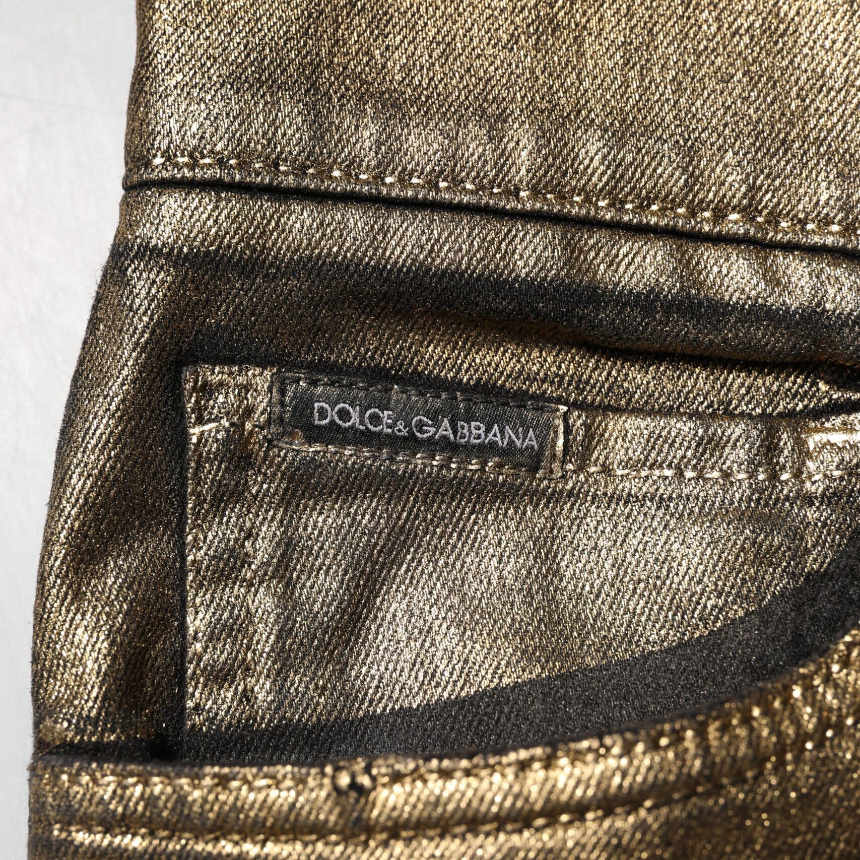 Dolce & Gabbana Gold Tattered Cotton Stretch Slim Denim Jeans