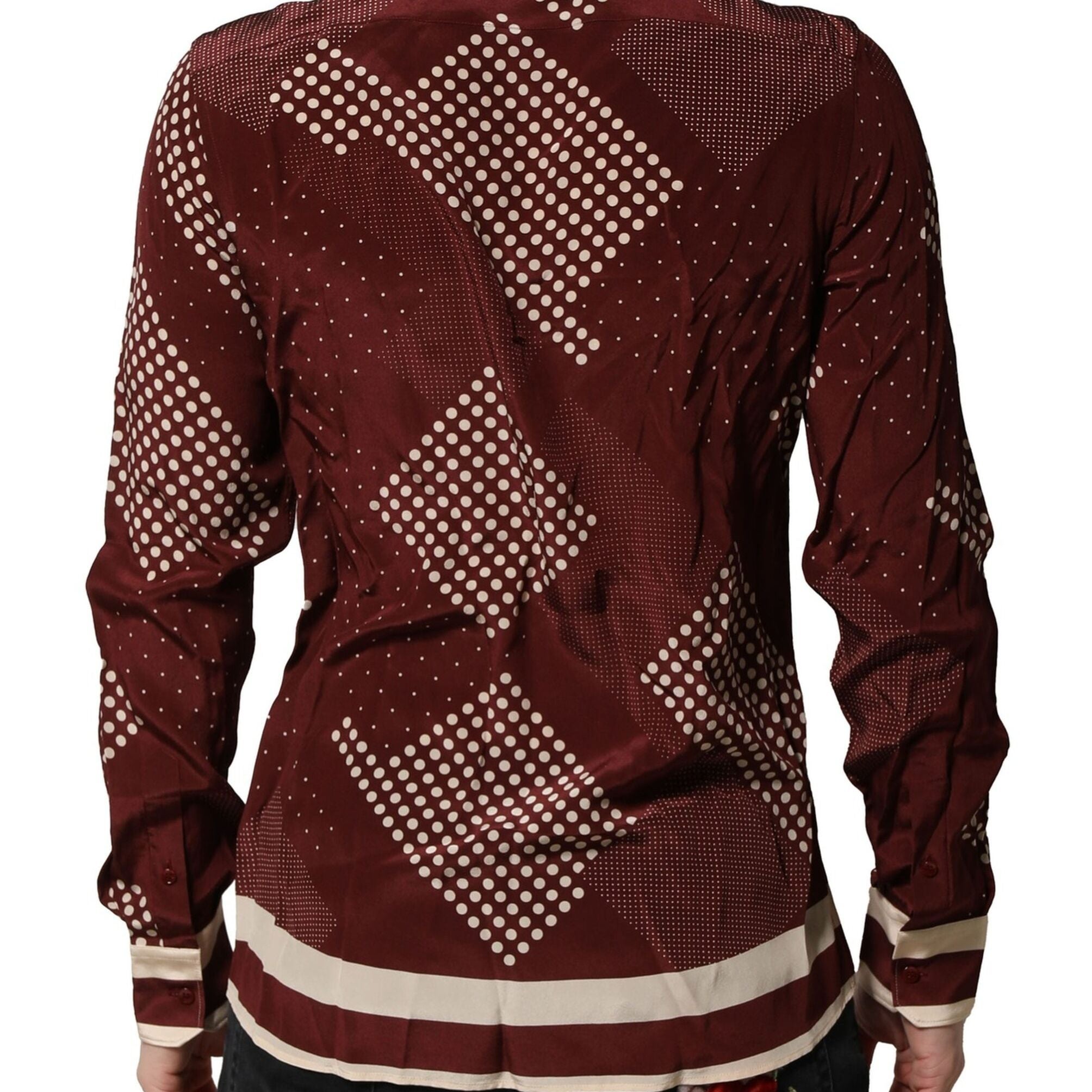 Dolce & Gabbana Maroon Dotted Silk Long Sleeve Casual Shirt