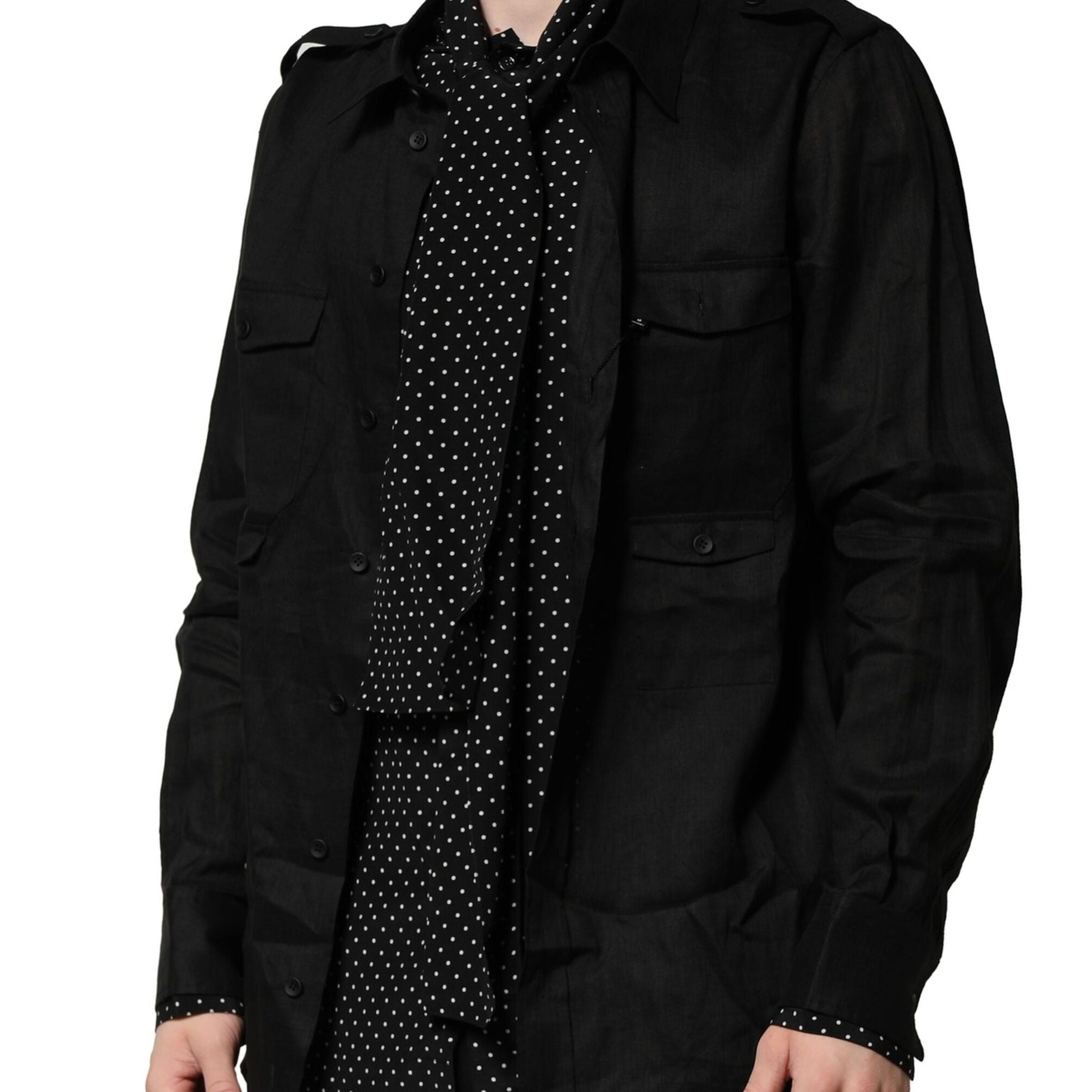 Dolce & Gabbana Black Polka Dot Linen Silk Men Casual Shirt