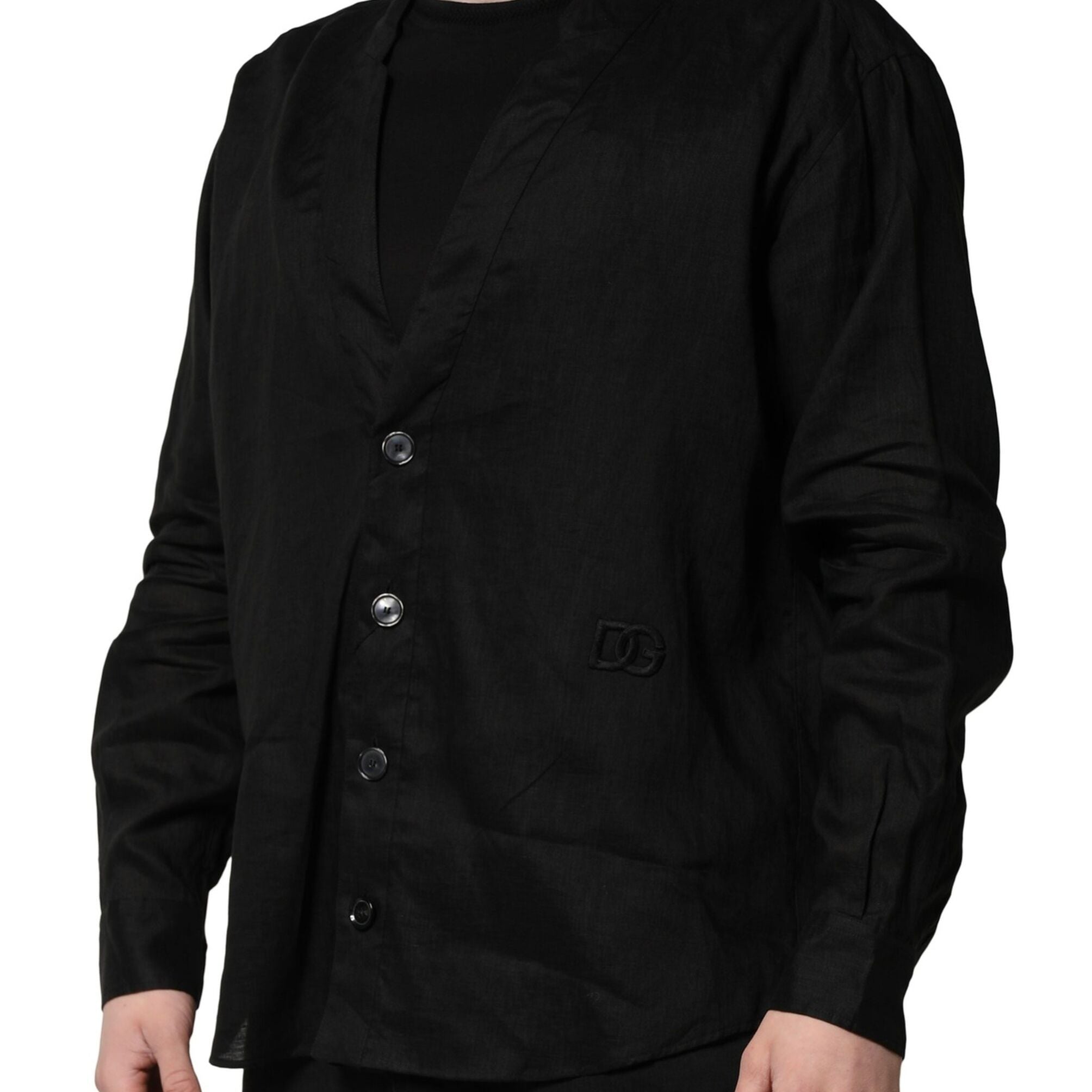 Dolce & Gabbana Black Linen Long Sleeves Men Casual Shirt