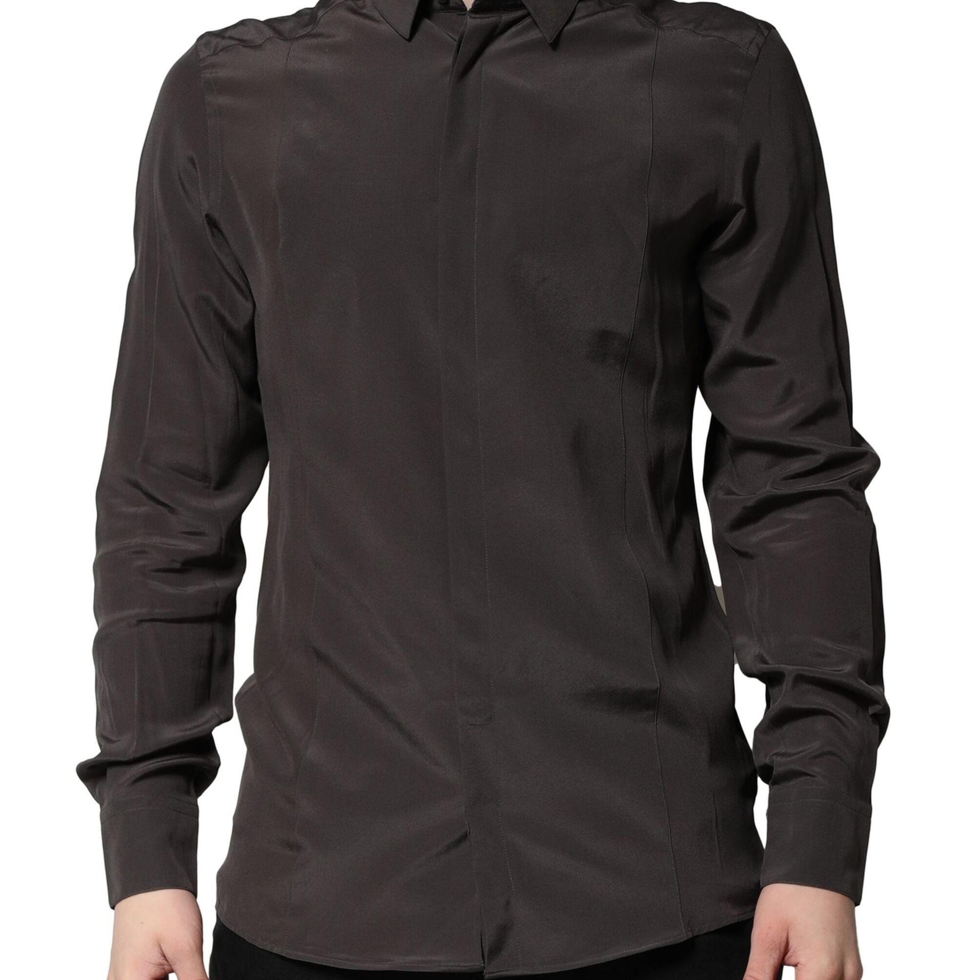 Dolce & Gabbana Dark Brown Silk GOLD Men Dress Formal Shirt