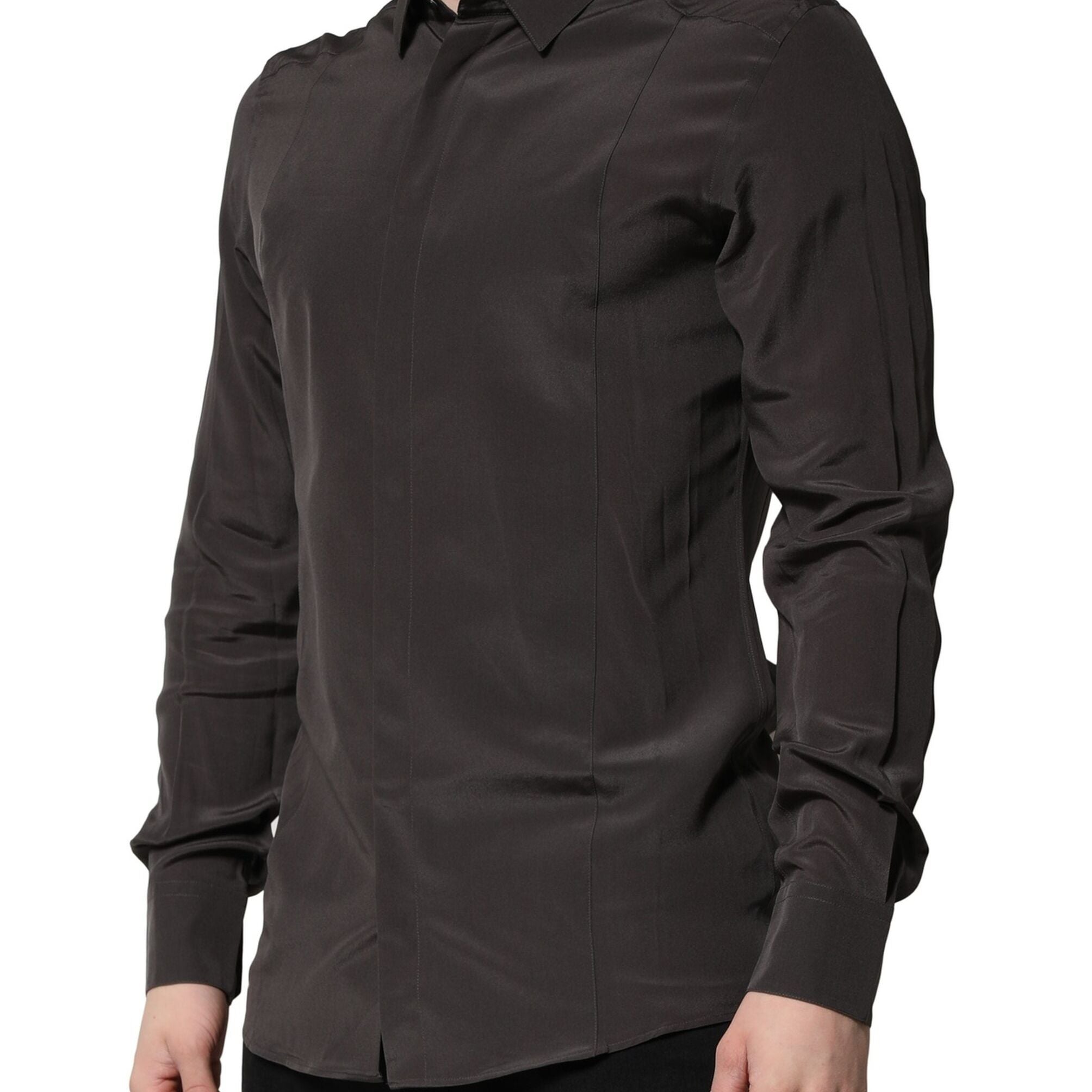 Dolce & Gabbana Dark Brown Silk GOLD Men Dress Formal Shirt