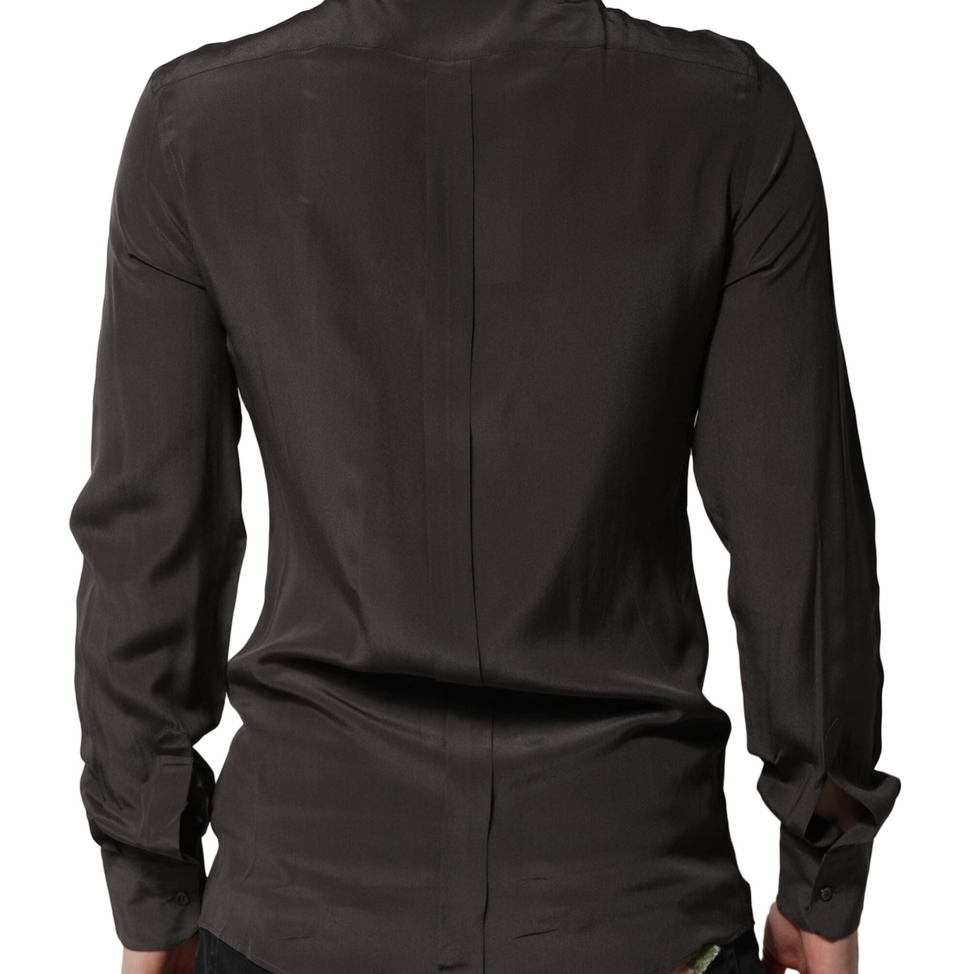 Dolce & Gabbana Dark Brown Silk GOLD Men Dress Formal Shirt