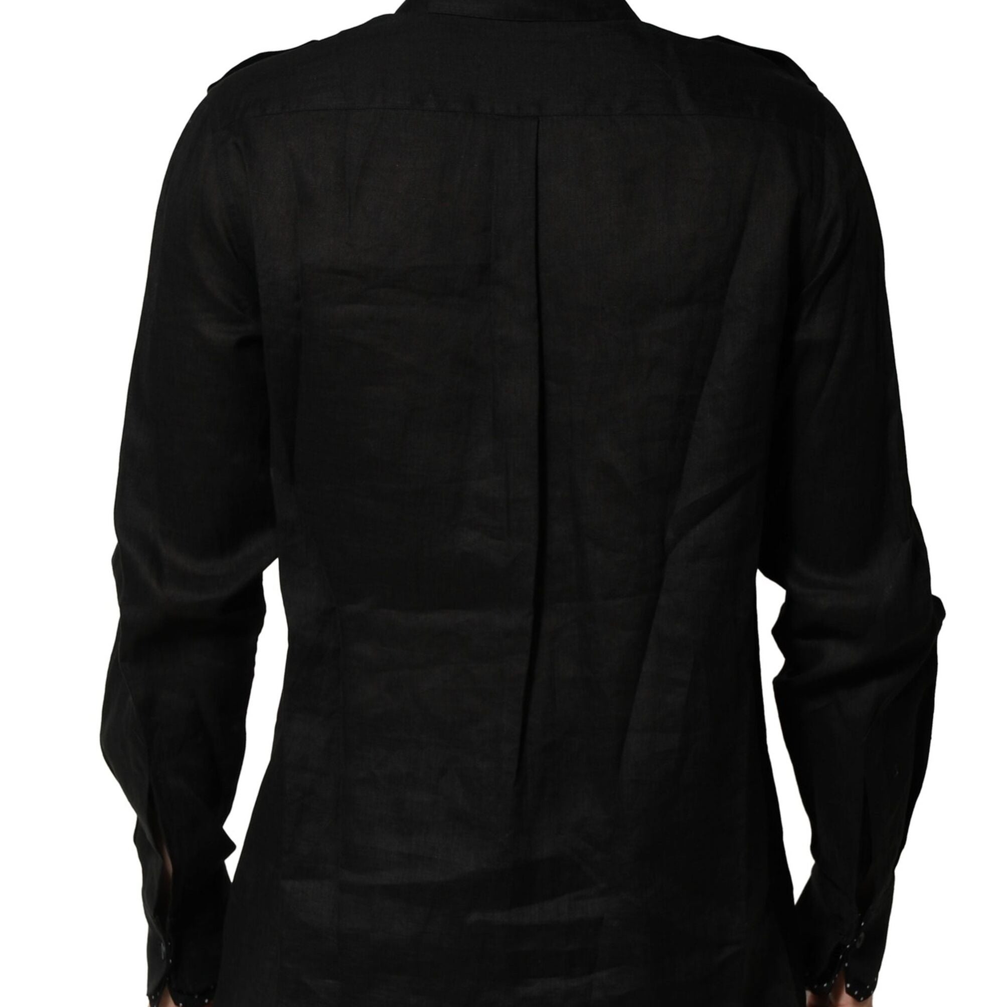 Dolce & Gabbana Black Polka Dot Collar Tie Neck Casual Shirt
