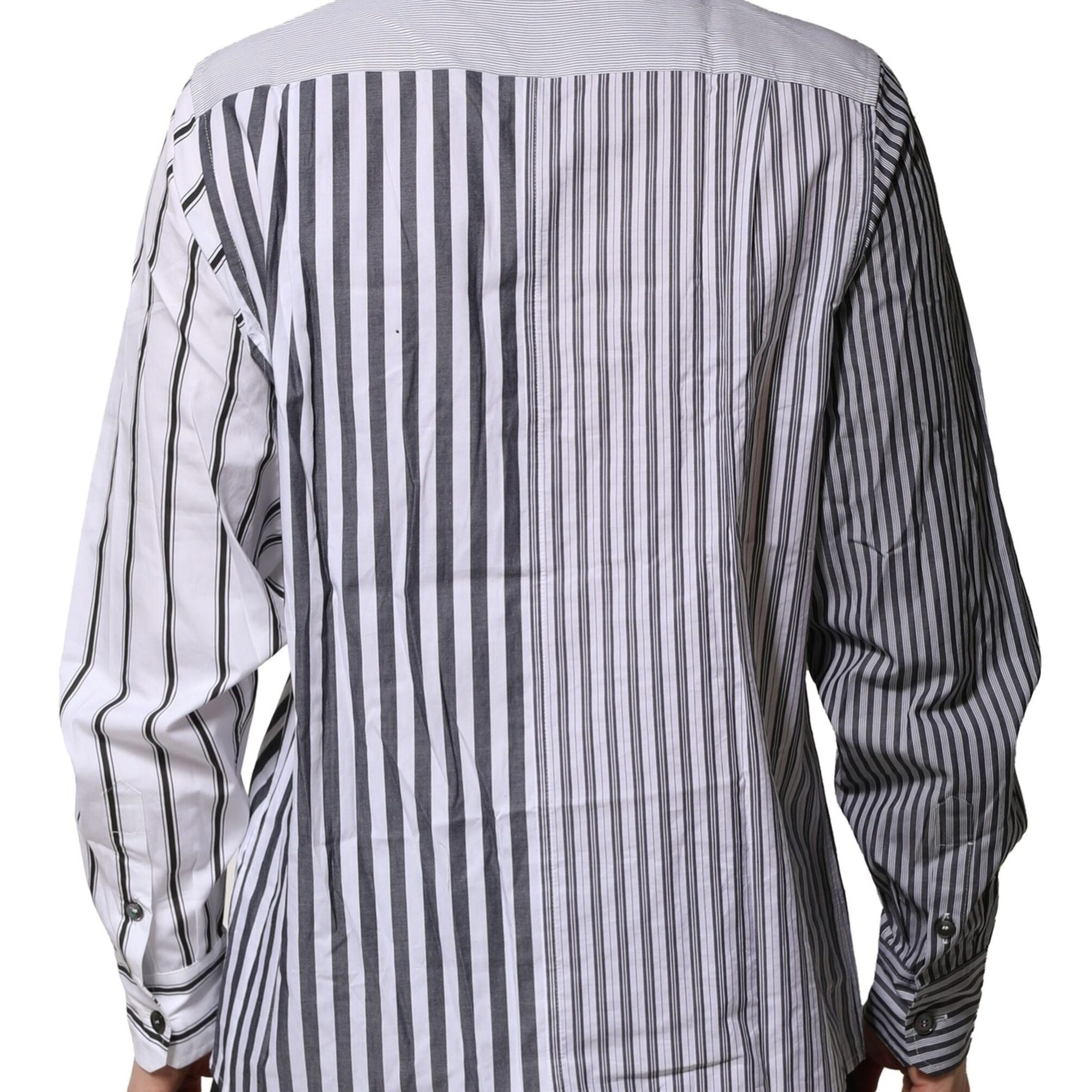 Dolce & Gabbana White Gray Striped Cotton Men Casual Shirt