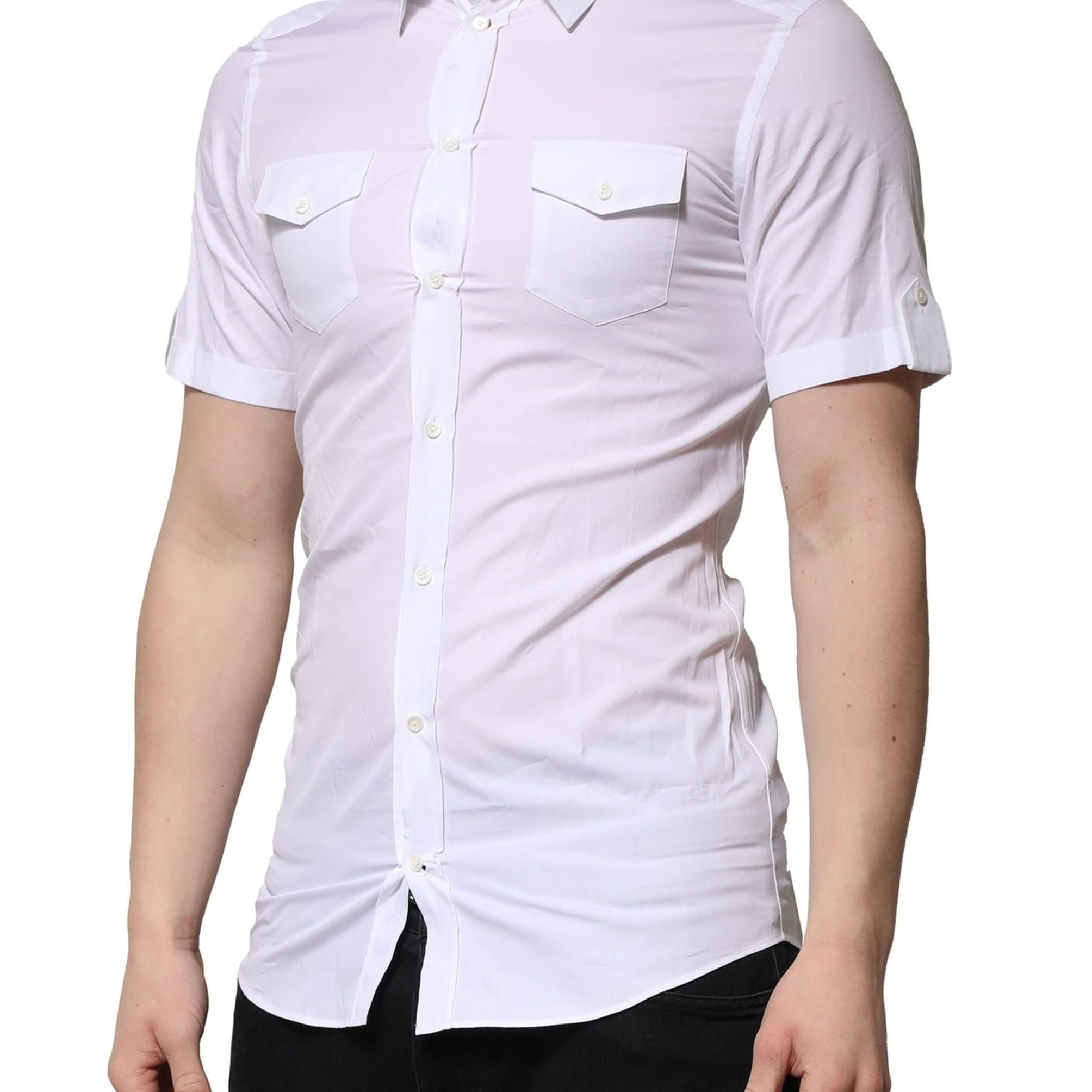 Dolce & Gabbana White Cotton Short Sleeves GOLD Casual Shirt