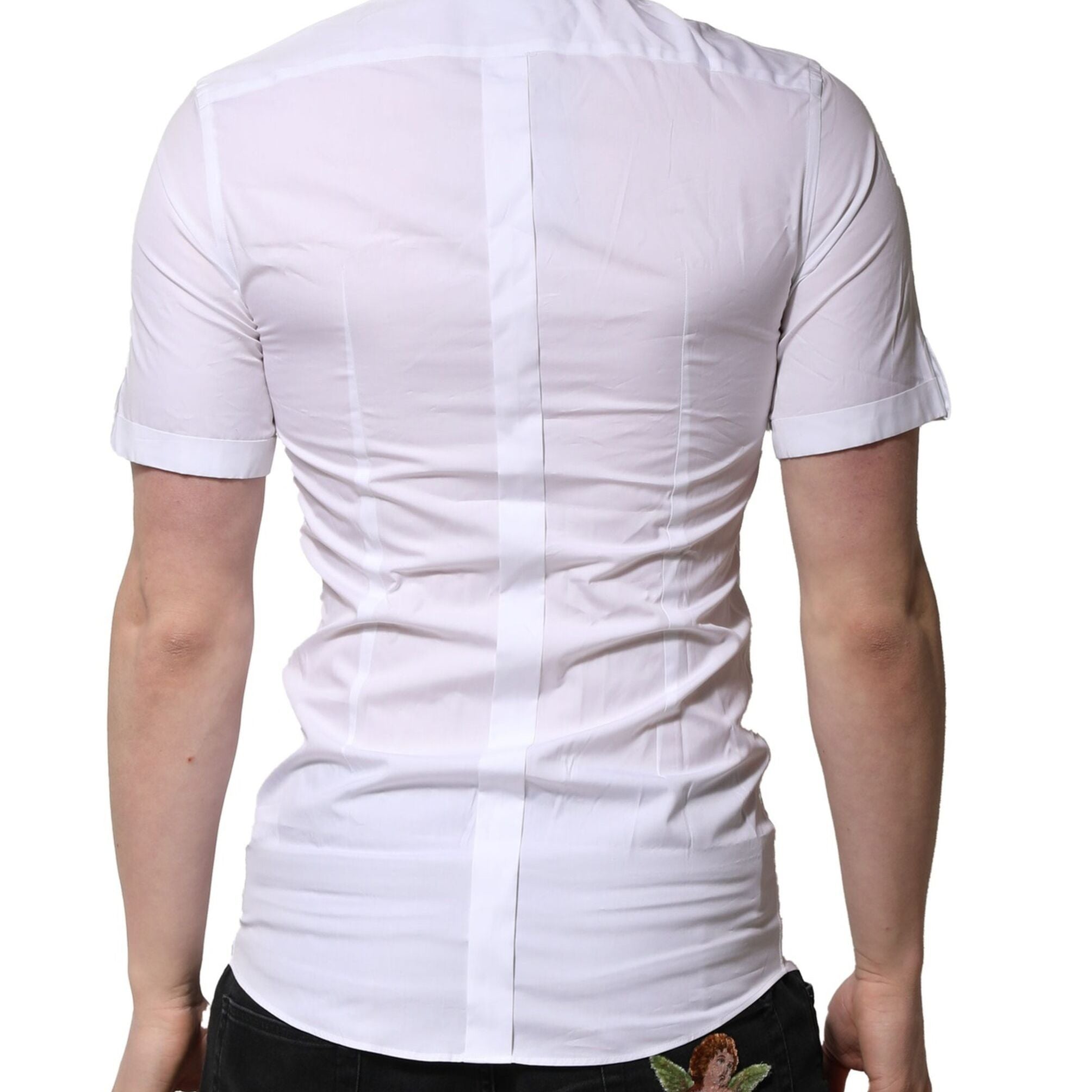 Dolce & Gabbana White Cotton Short Sleeves GOLD Casual Shirt