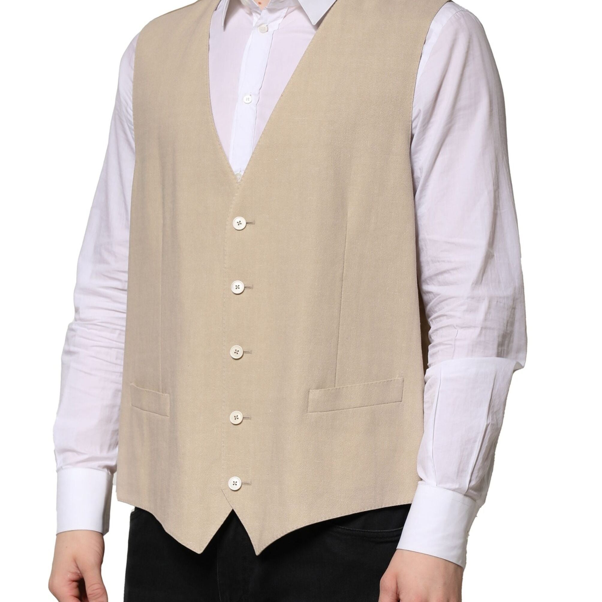 Dolce & Gabbana Beige Linen Dress Formal Men Waistcoat Vest