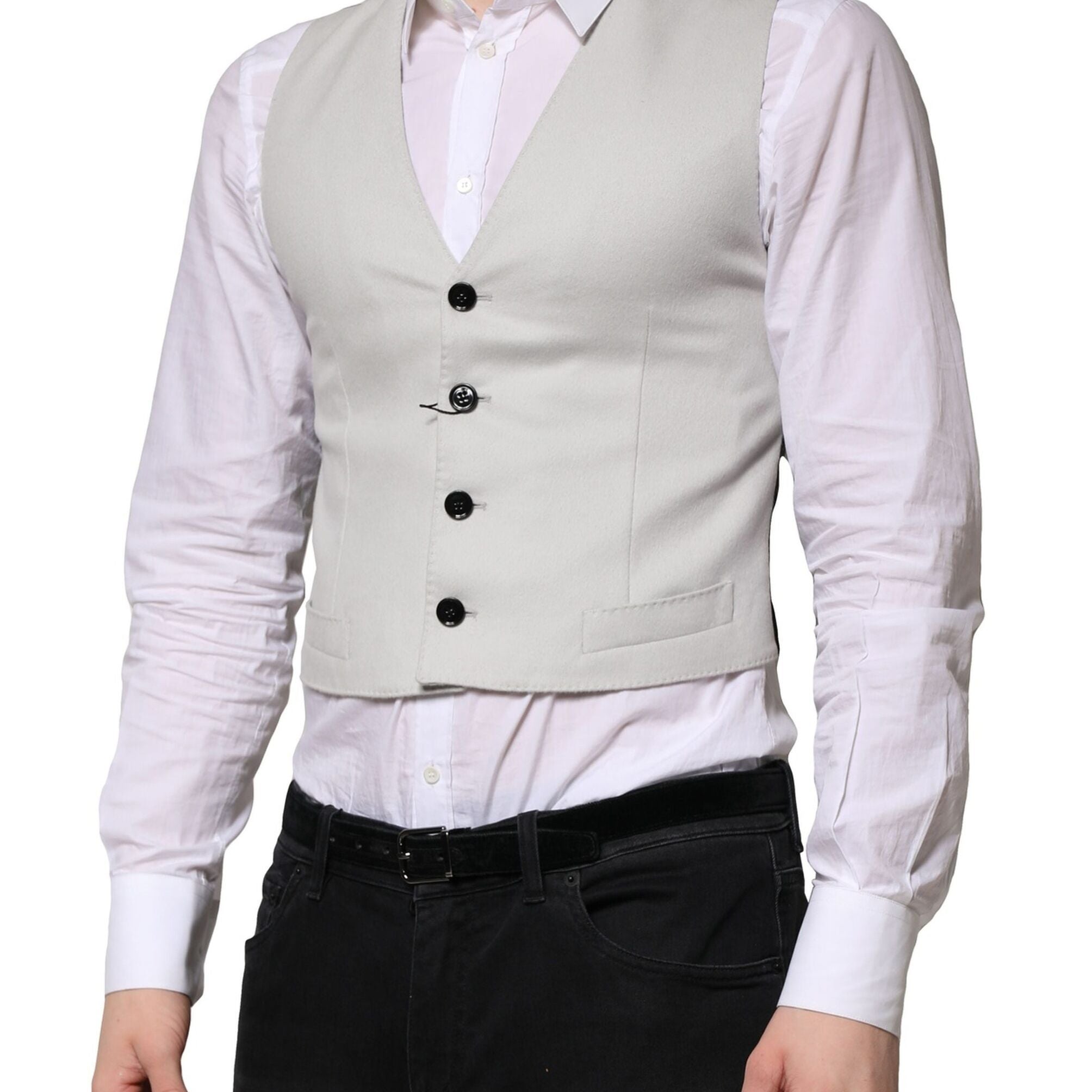Dolce & Gabbana Gray Wool Dress Formal Men Waistcoat Vest