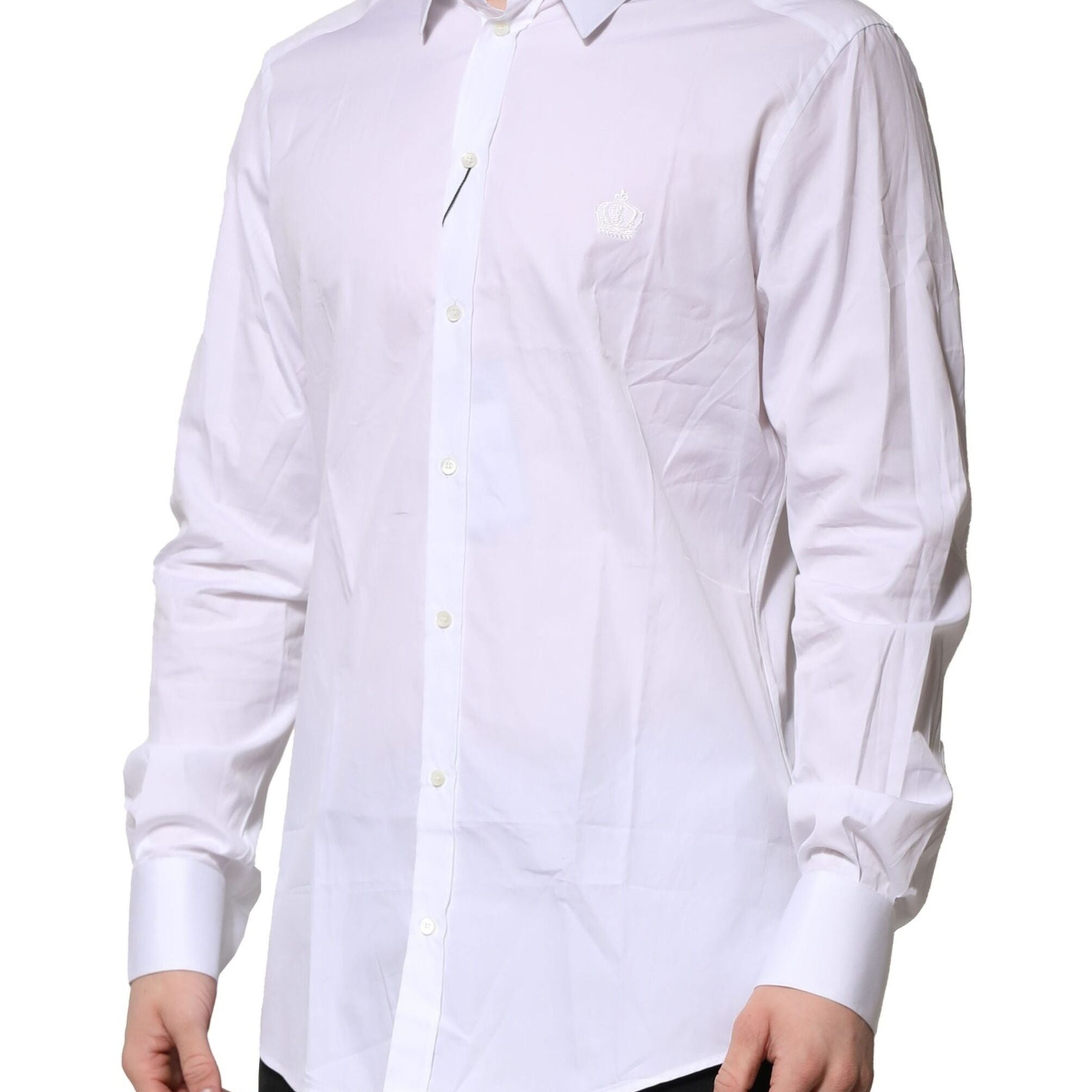 Dolce & Gabbana White Cotton GOLD Long Sleeves Formal Shirt