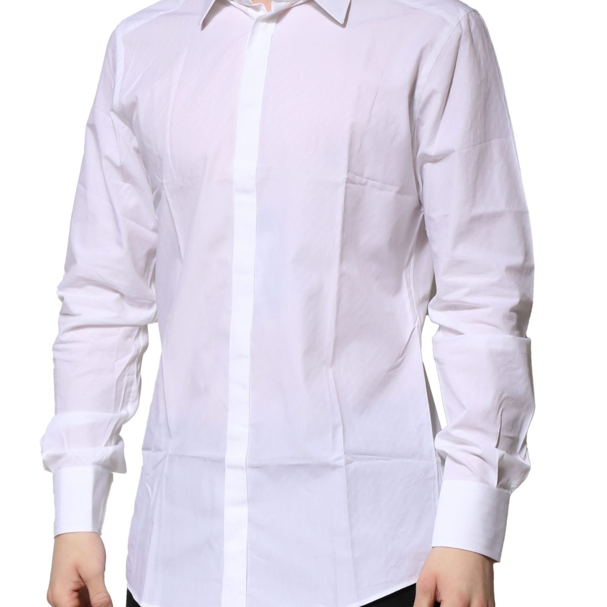 Dolce & Gabbana White Cotton Long Sleeves GOLD Formal Shirt