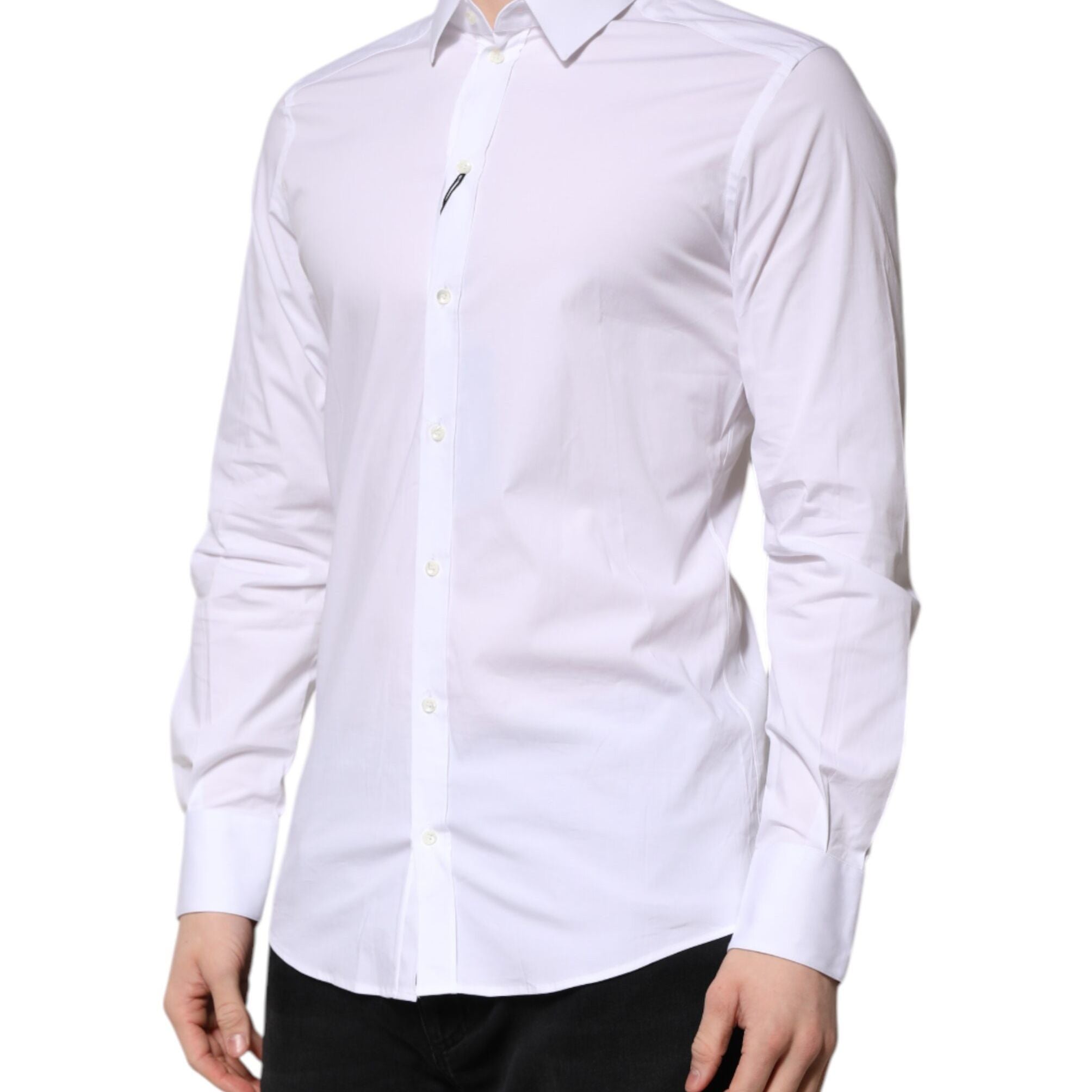 Dolce & Gabbana White Cotton GOLD Long Sleeves Formal Shirt