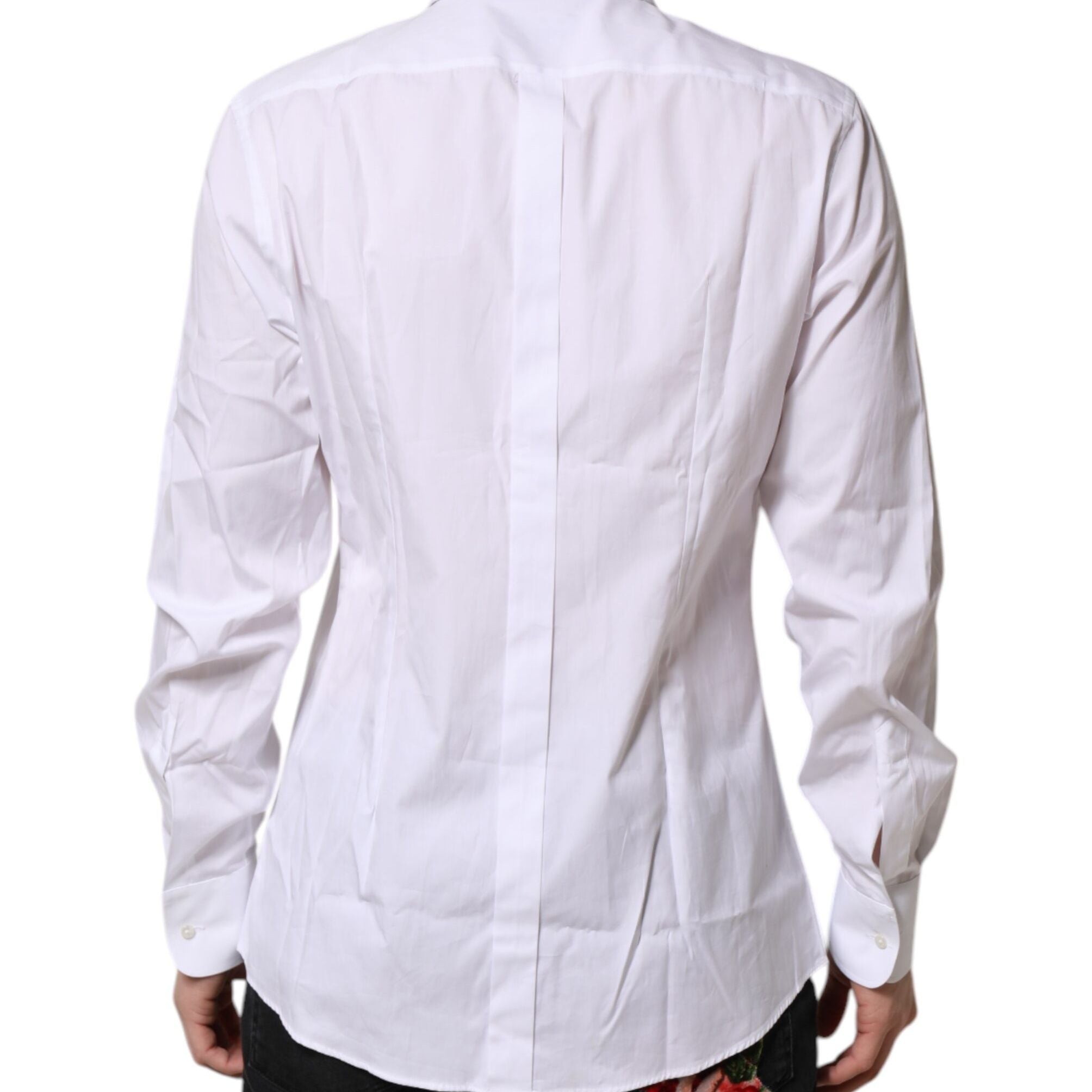 Dolce & Gabbana White Silk Bib Poplin GOLD Men Formal Shirt
