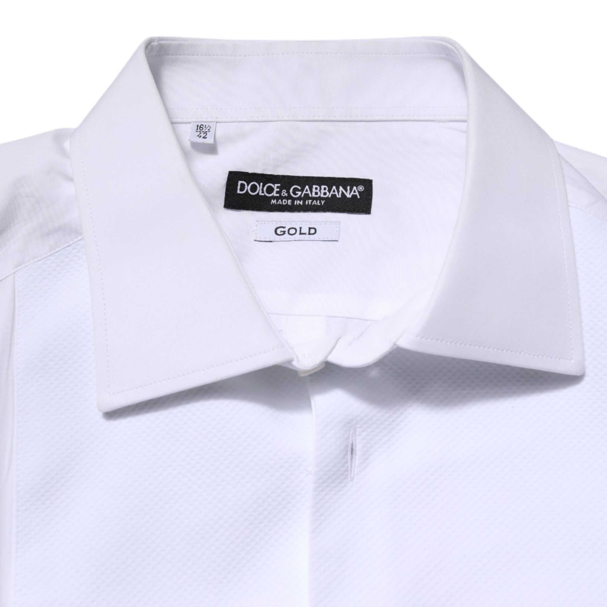 Dolce & Gabbana White Silk Bib Poplin GOLD Men Formal Shirt