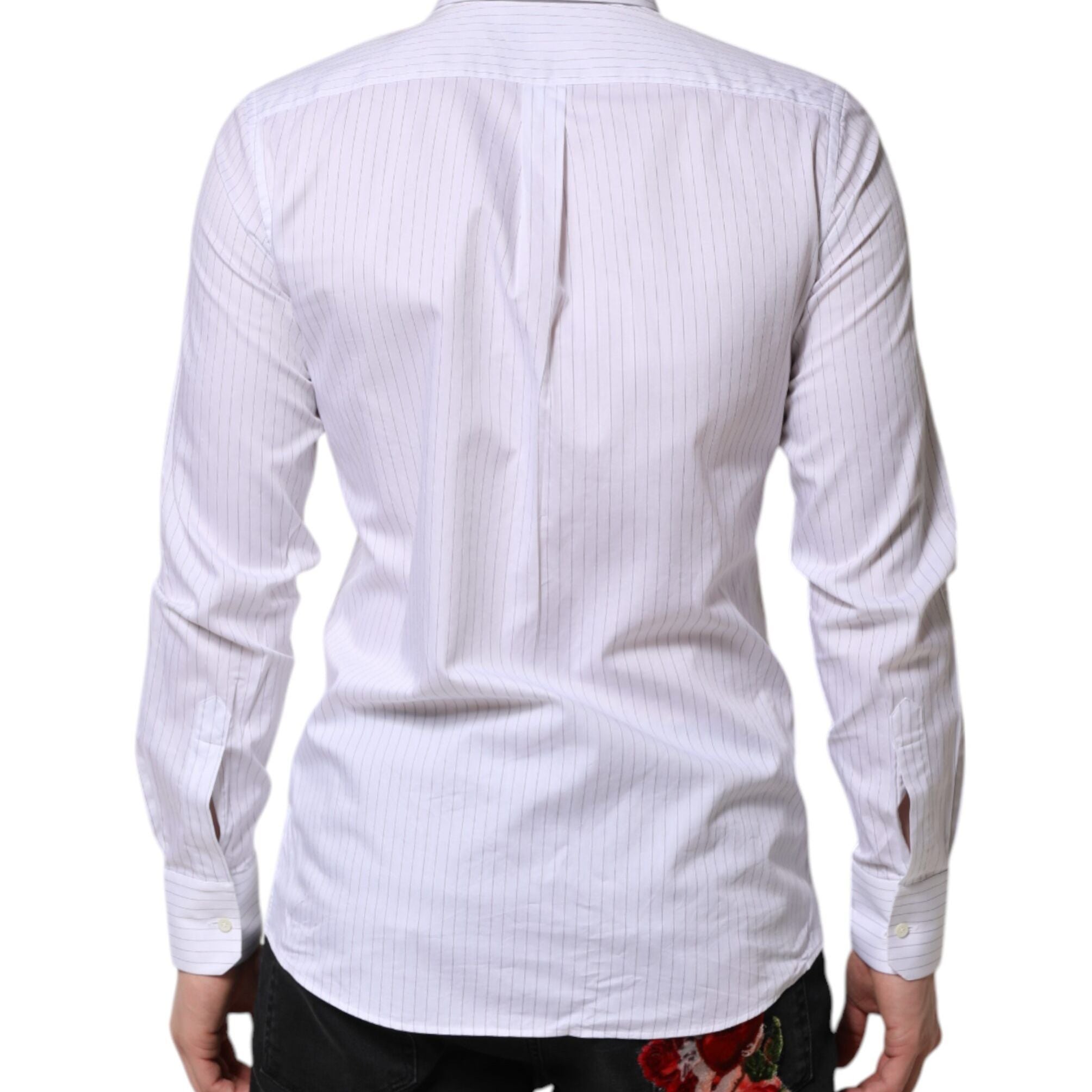 Dolce & Gabbana White Stripes Cotton Long Sleeve Formal Shirt
