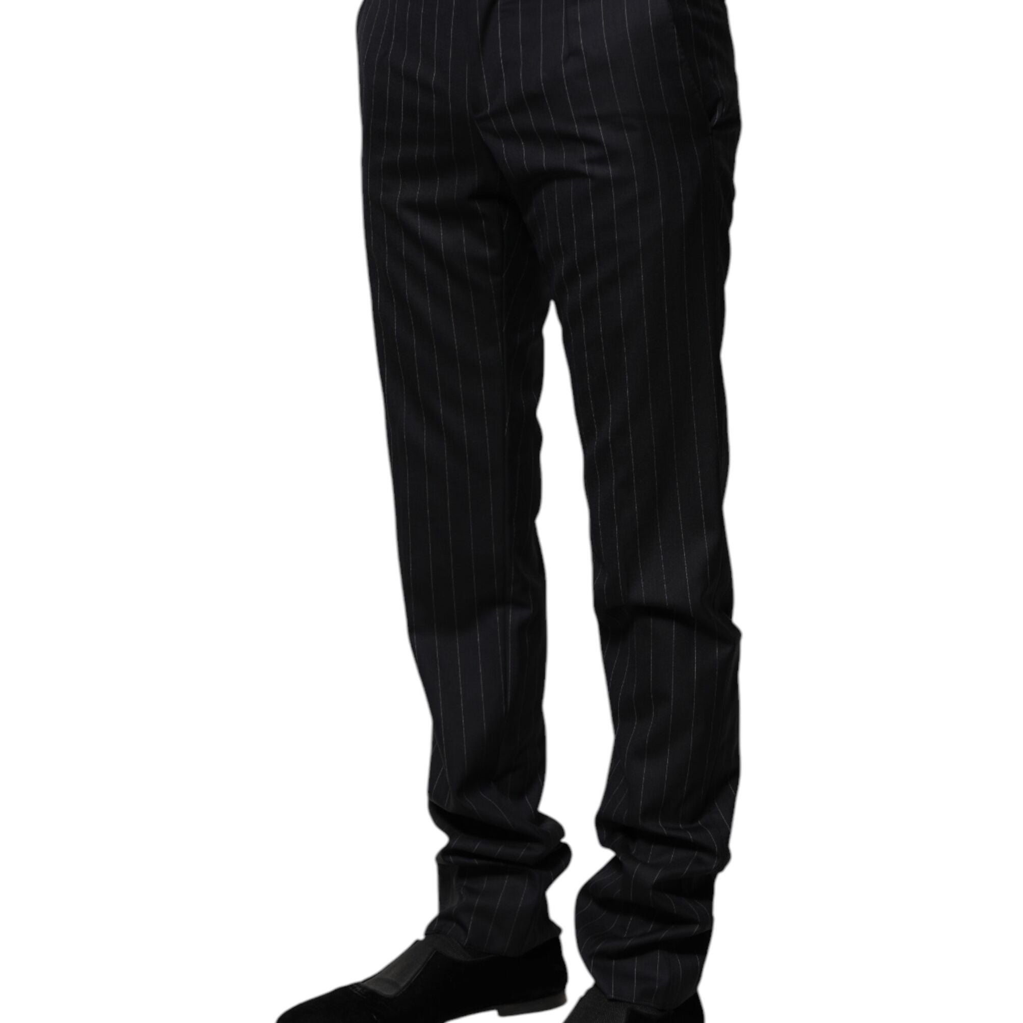 Dolce & Gabbana Black Wool Striped Formal Pants