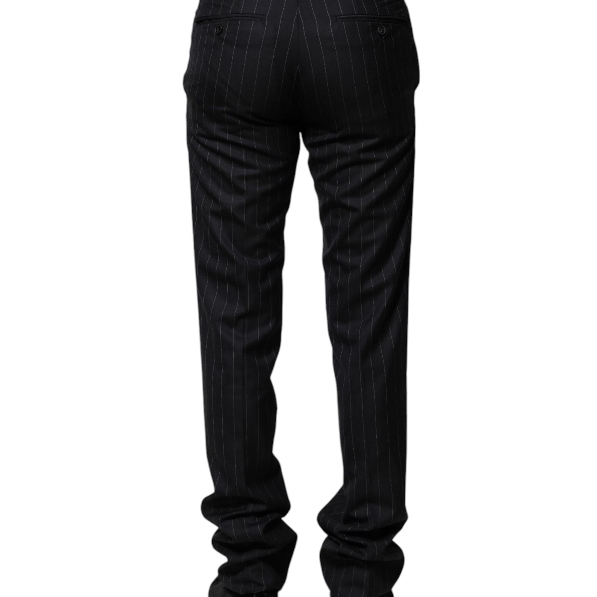 Dolce & Gabbana Black Wool Striped Formal Pants