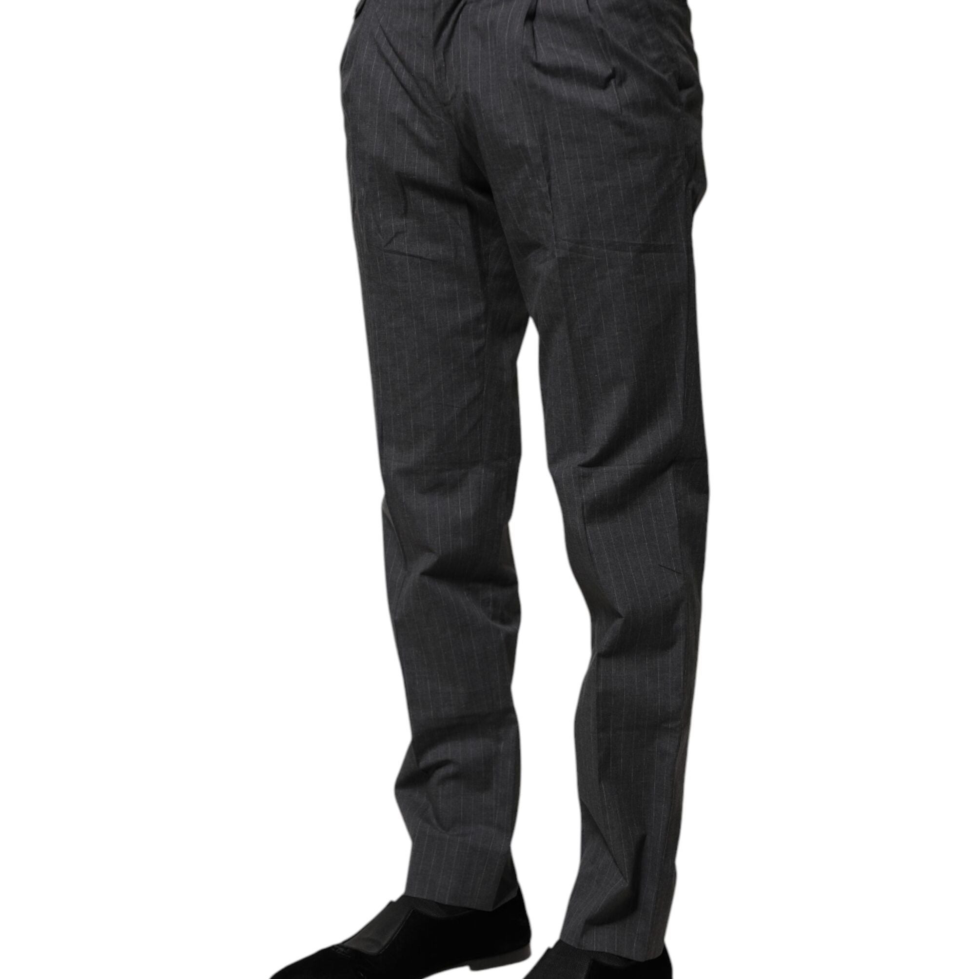 Dolce & Gabbana Gray Striped Cotton Formal Pants