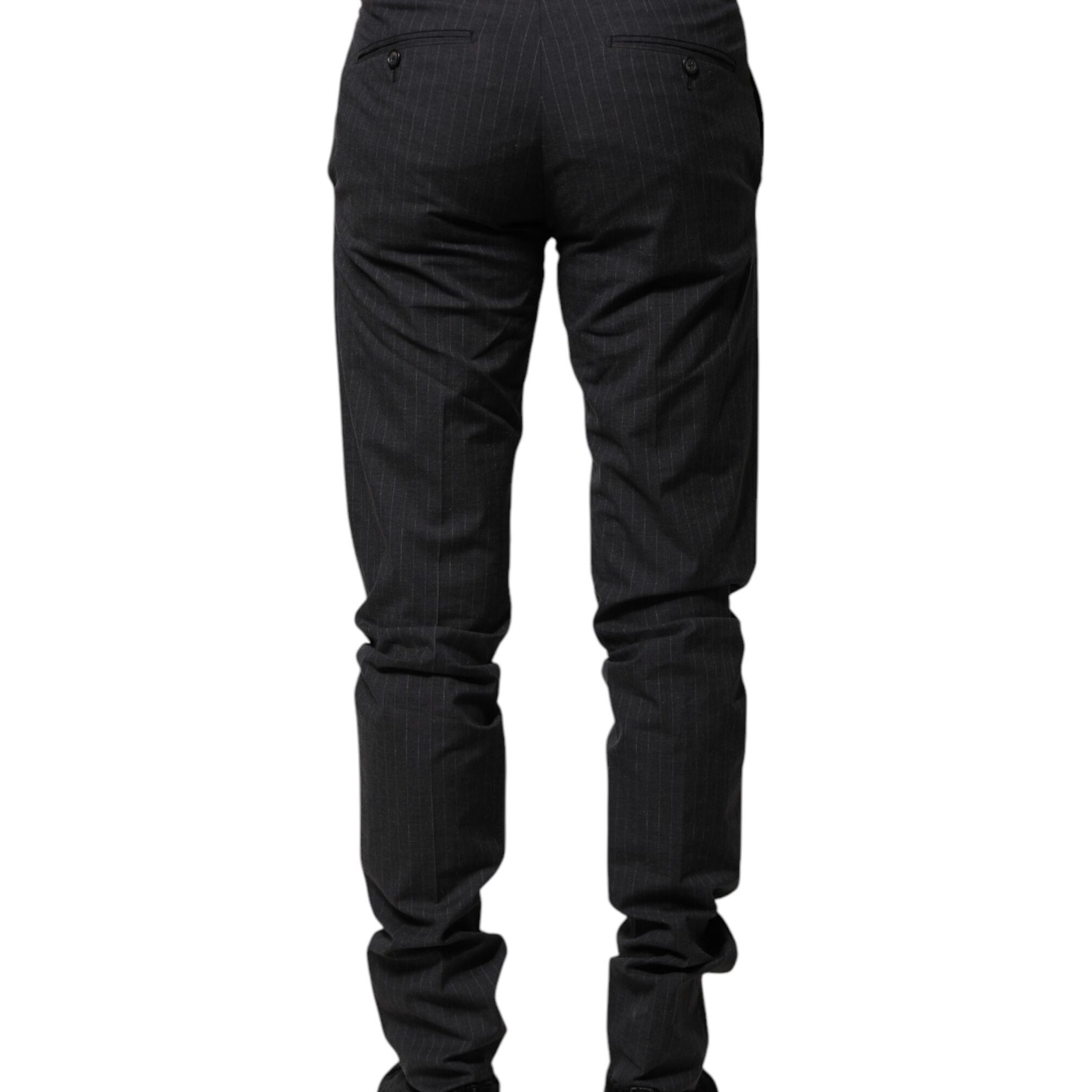 Dolce & Gabbana Gray Striped Cotton Formal Pants
