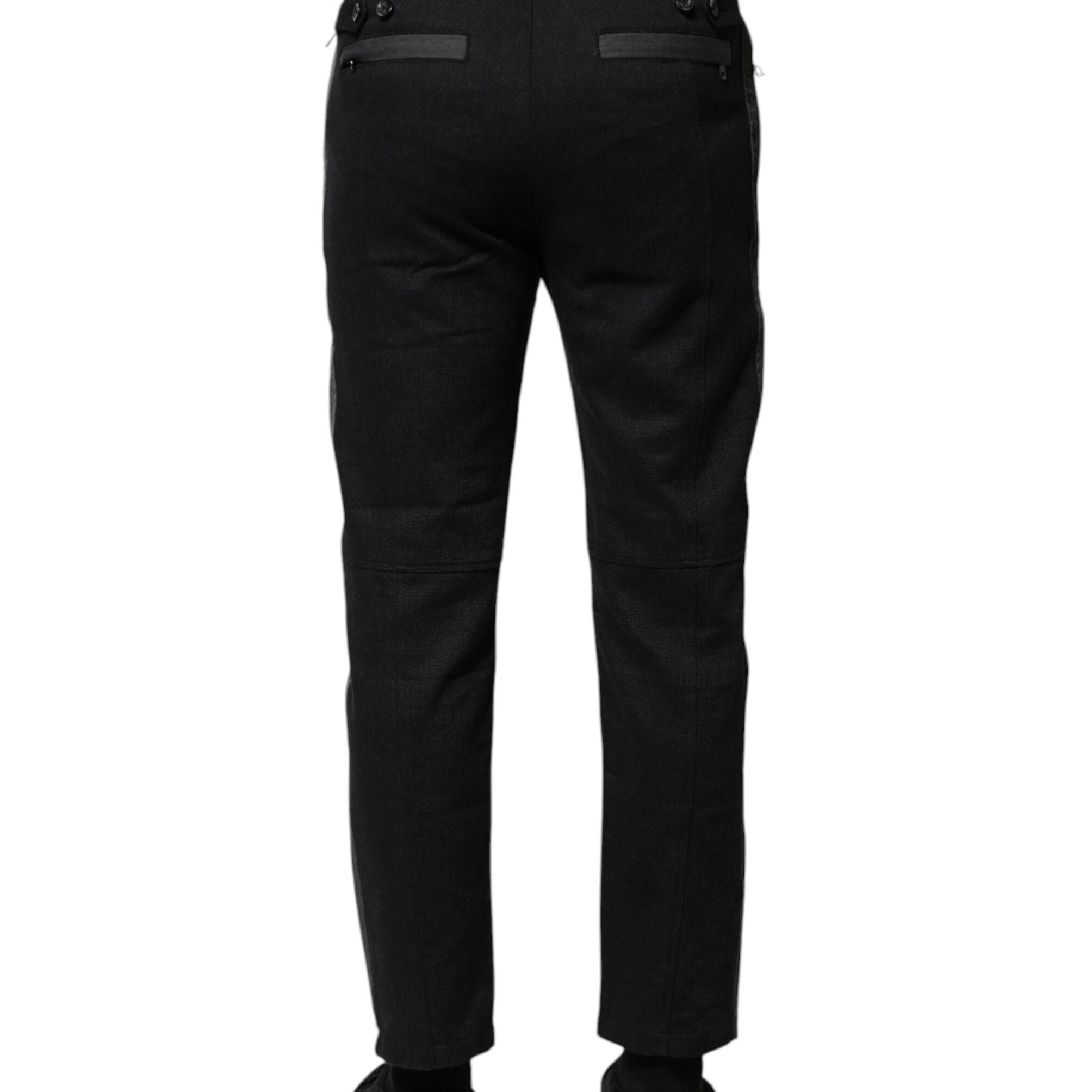Dolce & Gabbana Black Gray Fantasy Cotton Formal Slim Pants