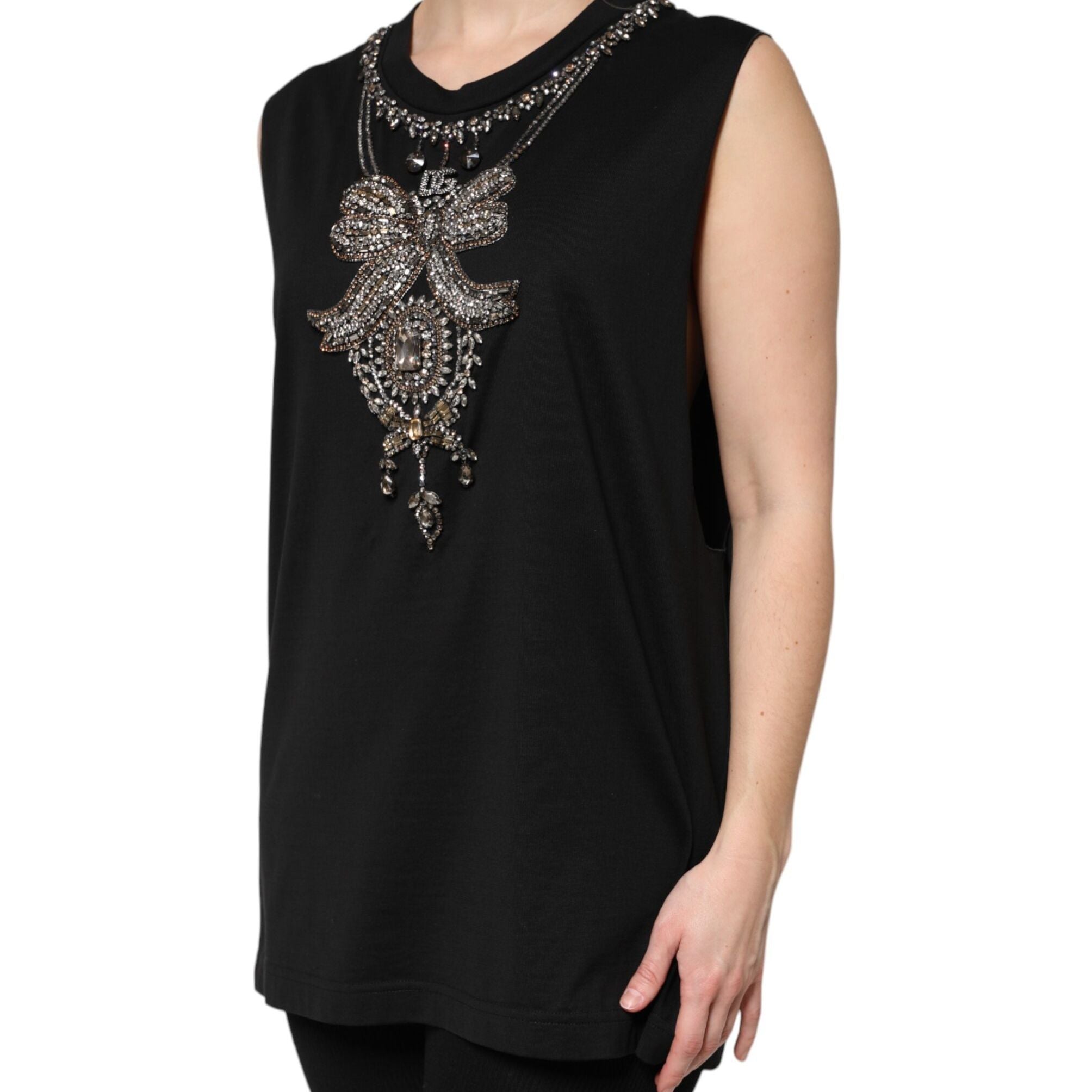 Dolce & Gabbana Black Cotton Rhinestone Embellished Tank Top