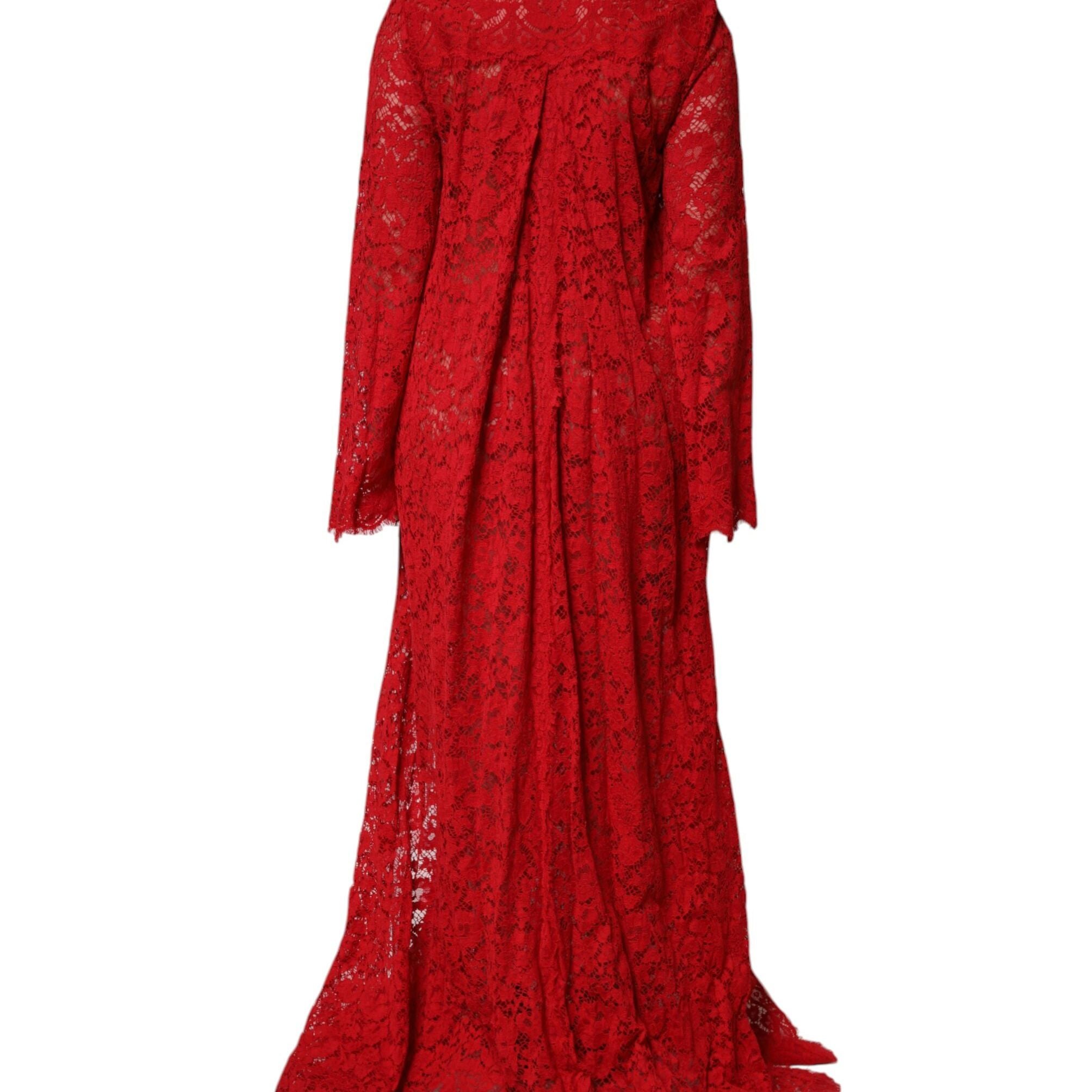 Dolce & Gabbana Red Floral Lace Rhinestone Embellished Dress