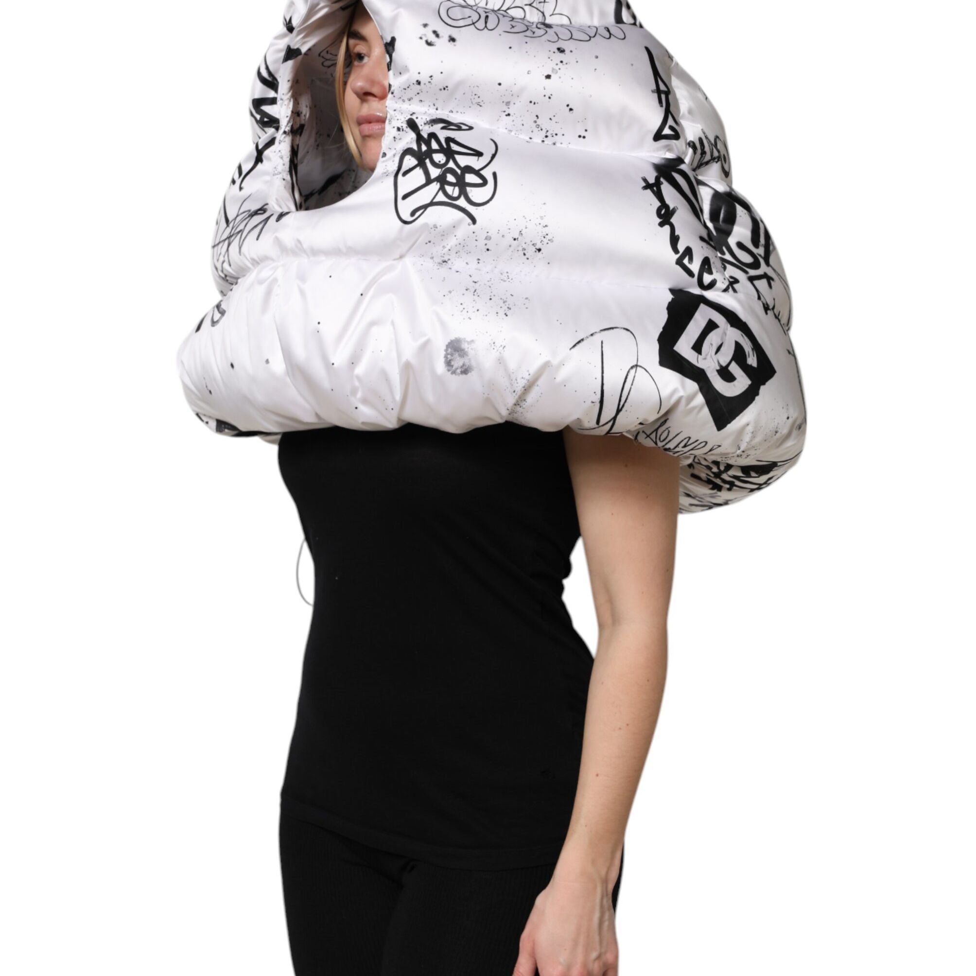 Dolce & Gabbana White Polyester Printed Hood Quilted Hat